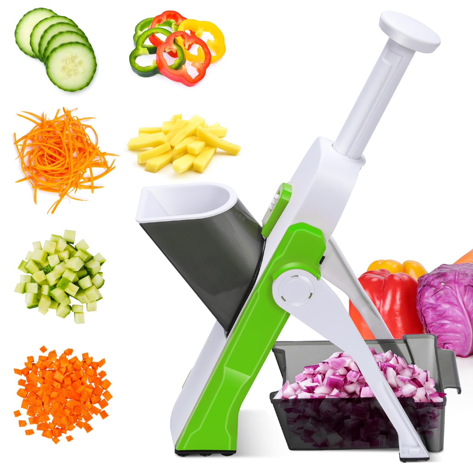 Mandoline Vegetable Slicer, Safe & Adjustable Chopper for Potatoes, Cucumbers & More - Green & White-image-1b22a129-34fc-4c70-b165-4e9249c8e075-56468