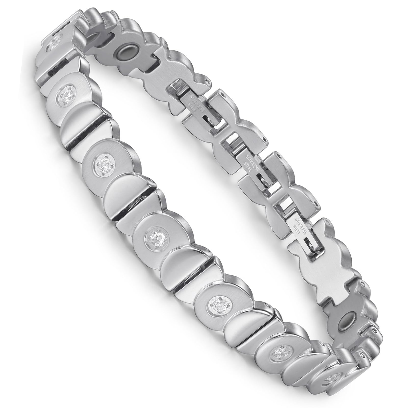 Women's Magnetic Bracelet Kissing Fish - Silver 8.46in-image-f02c426b-6227-4449-9415-ffbb535a3067-103253