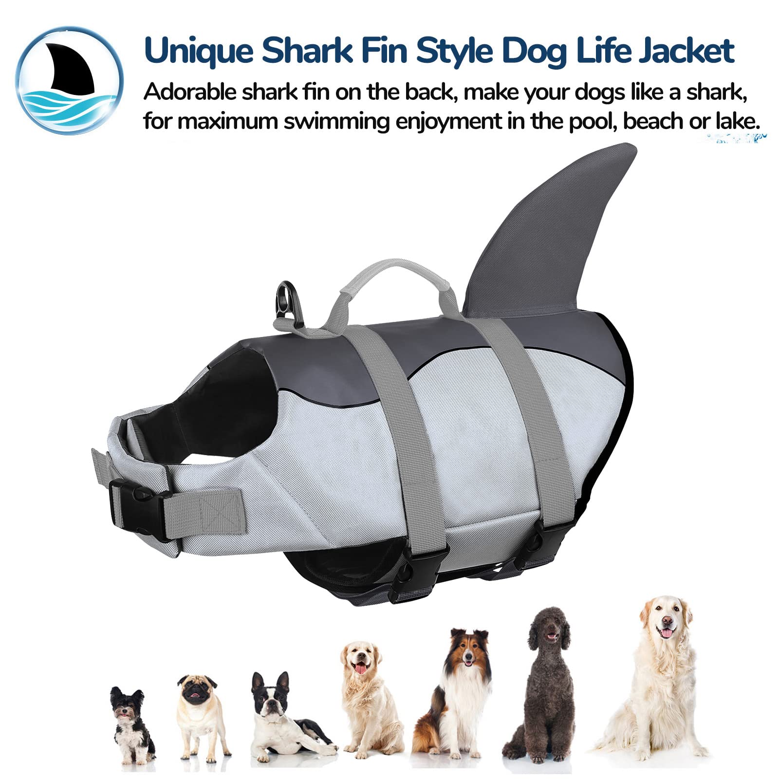 Shark Fin Medium Dog Life Jacket Dan Sam Life Jacket (Daring Shark