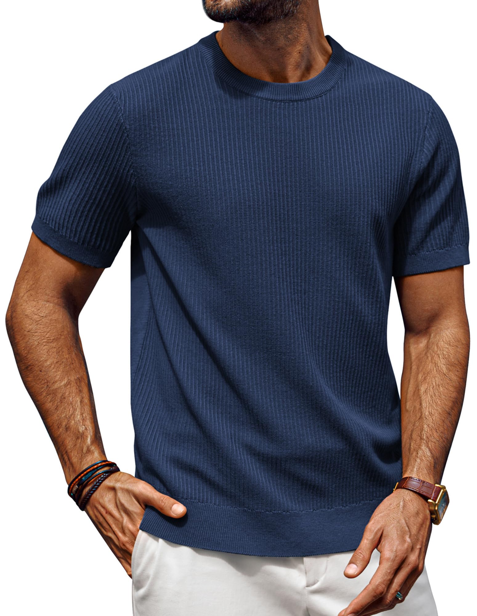 Men's Knitted T-Shirt - Large Navy Blue-image-9377bcef-7813-458d-a9c1-e84c918f1ce0-89995