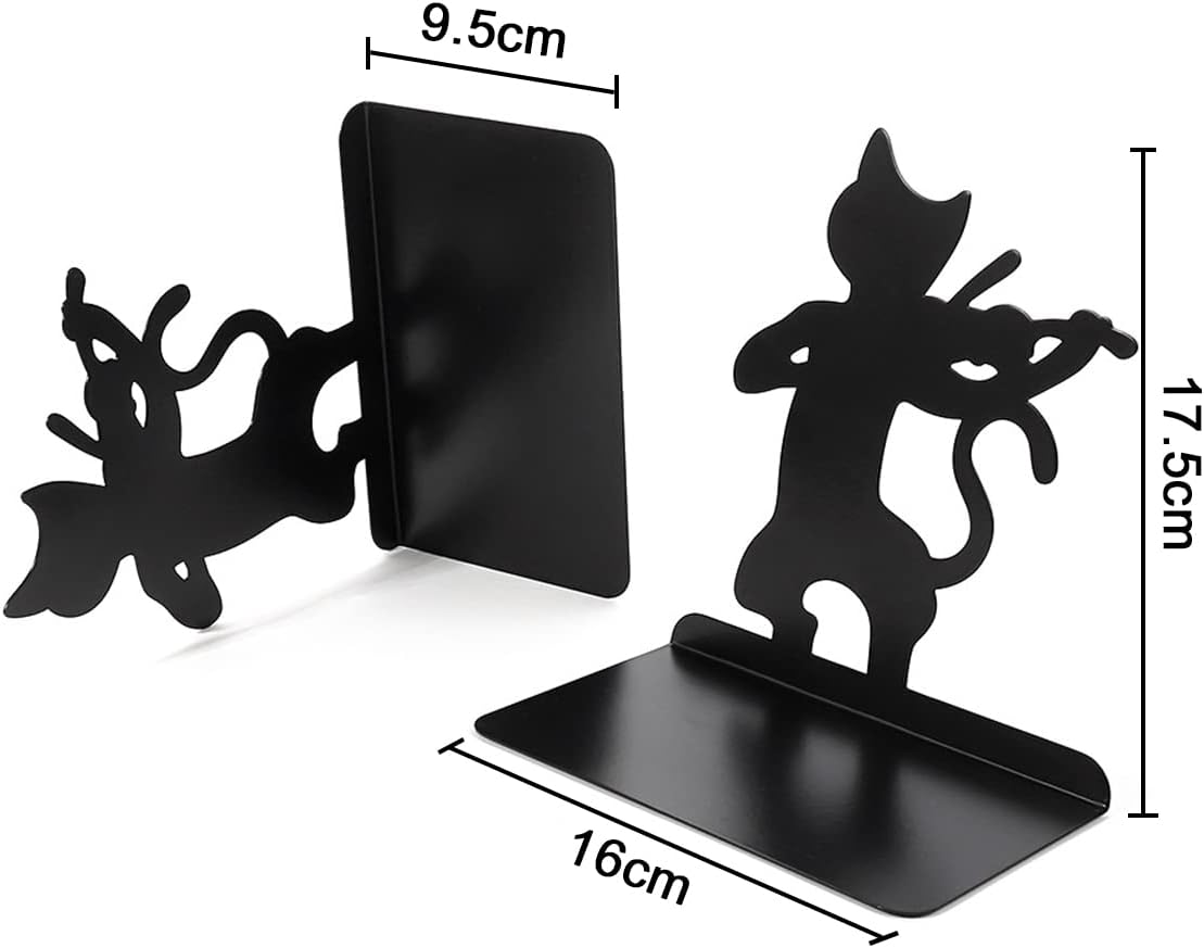 2 Pair Black Steel Violin Cat Bookends - Decorative Book Stoppers-image-b77ad3e9-4243-4d63-a5c9-a874989cac1f-54333