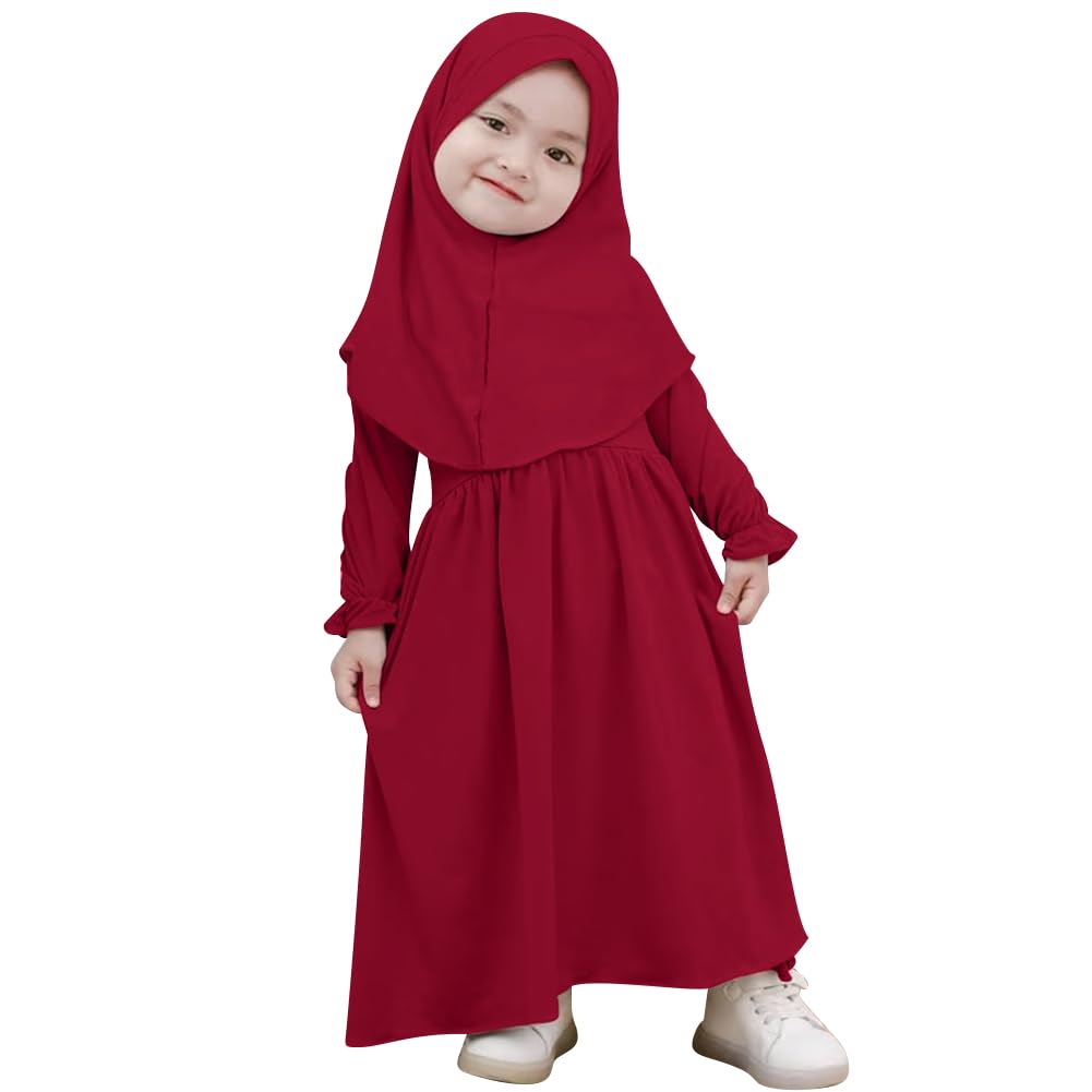 Baby Girls Prayer Dress with Hijab - Wine Red 0-6M-image-55dc943d-1a70-4265-96f5-fc95e20b67af-92458