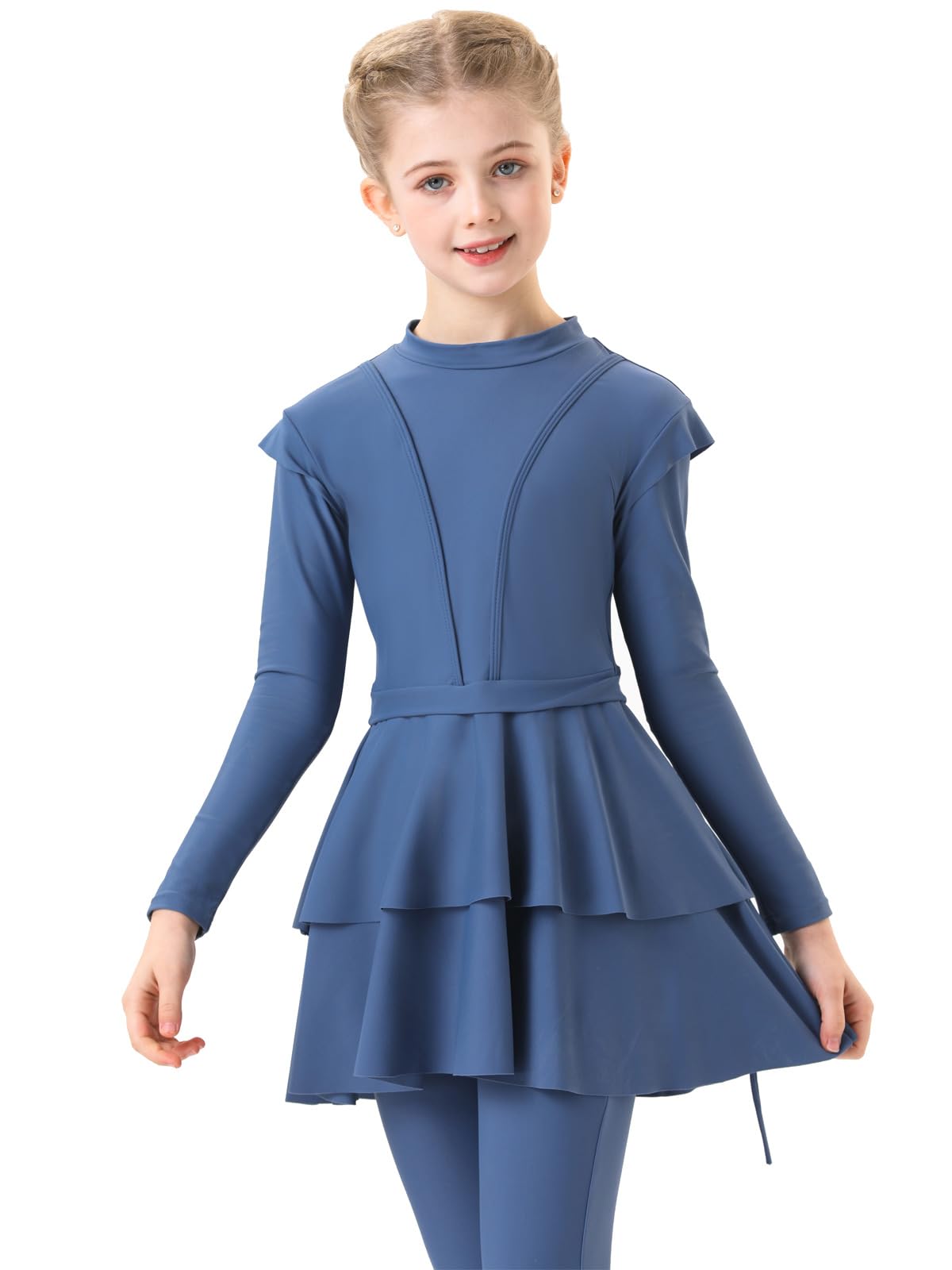 Girls 3 Piece Burkini Swimwear - Fog Blue 90cm-image-14f325bb-0b0a-4d40-a3c8-8ca7832dfc34-84755