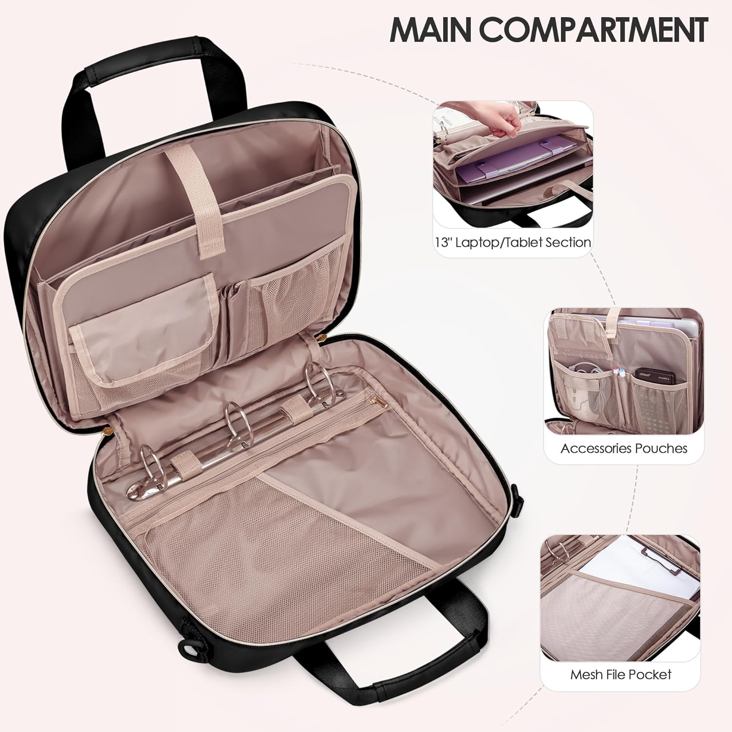 3 Ring Zipper Binder Organiser Bag With 2 Inch Capacity, Shoulder