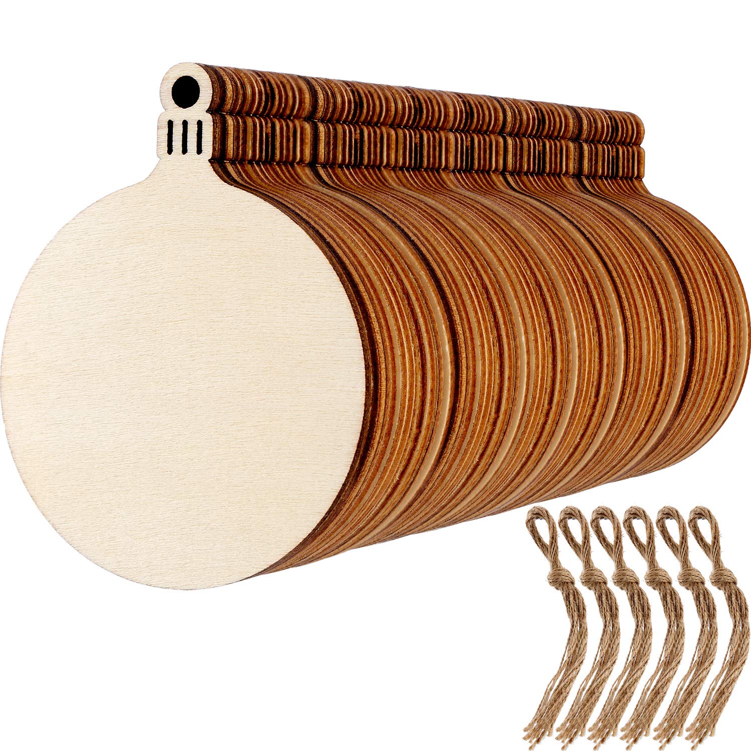 Blulu Pieces Christmas Wooden Ornaments Round Wood Slices Snowflake 60