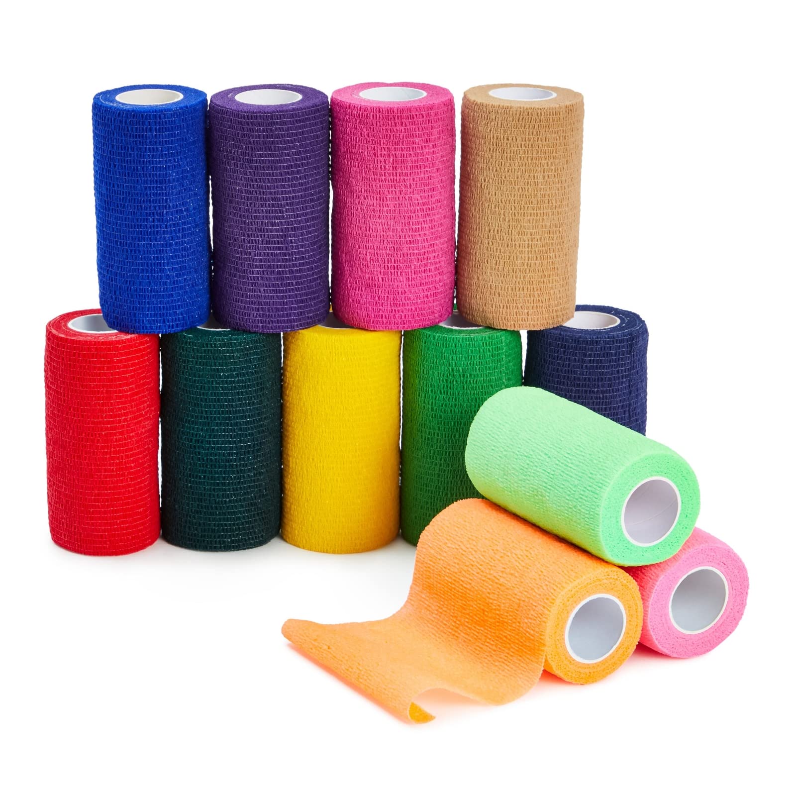 12-Pack Self Adhesive Bandage Wrap, Multi-Colour Cohesive Tape, 4.6m x 10.2cm, Ideal for Sports & First Aid-image-a76ca11b-eeca-44f1-9ef0-bb3d099f4fd8-68245