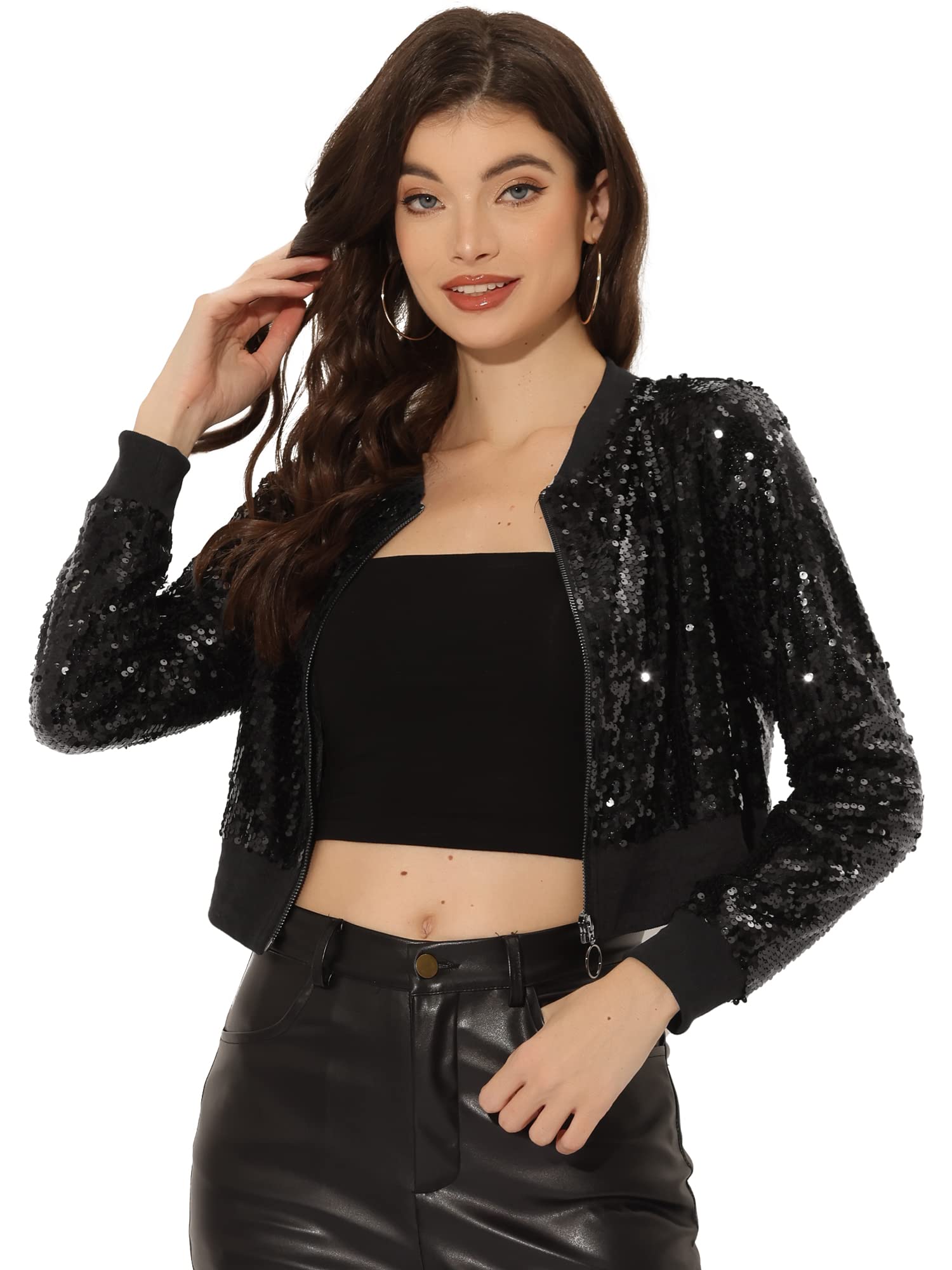 Women's Sequin Bomber Jacket - Black XL-image-054595b6-b54b-40c4-b254-d7546e0833d6-109691