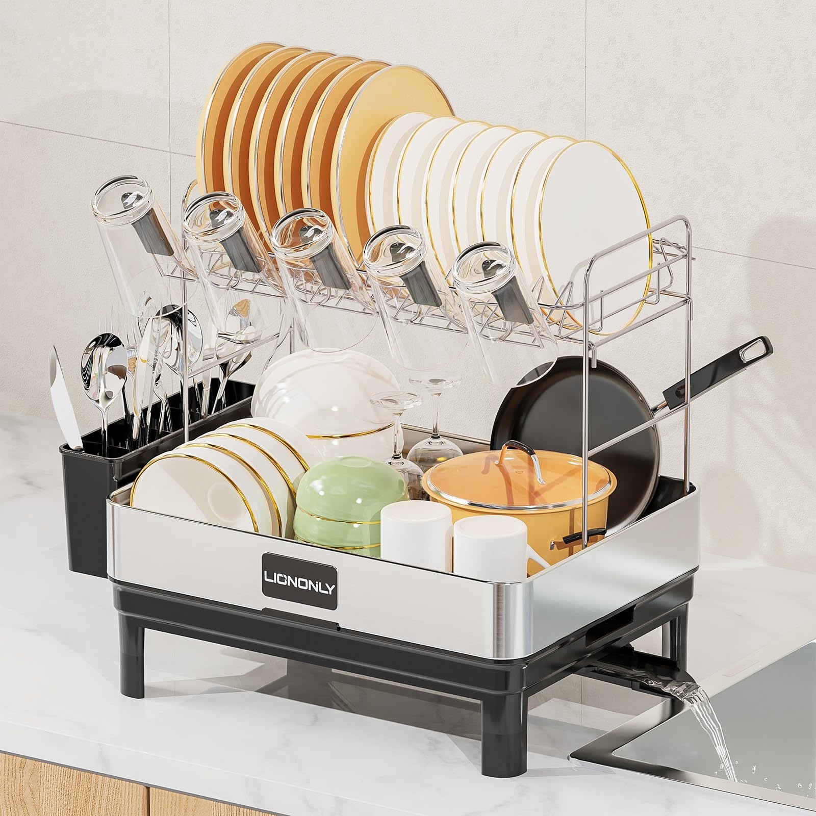 2 Tier Dish Drainer Rack - Black 18.9" x 12.6" x 17.7"-image-8c124af4-961f-4353-9615-e45dd93bb713-2224