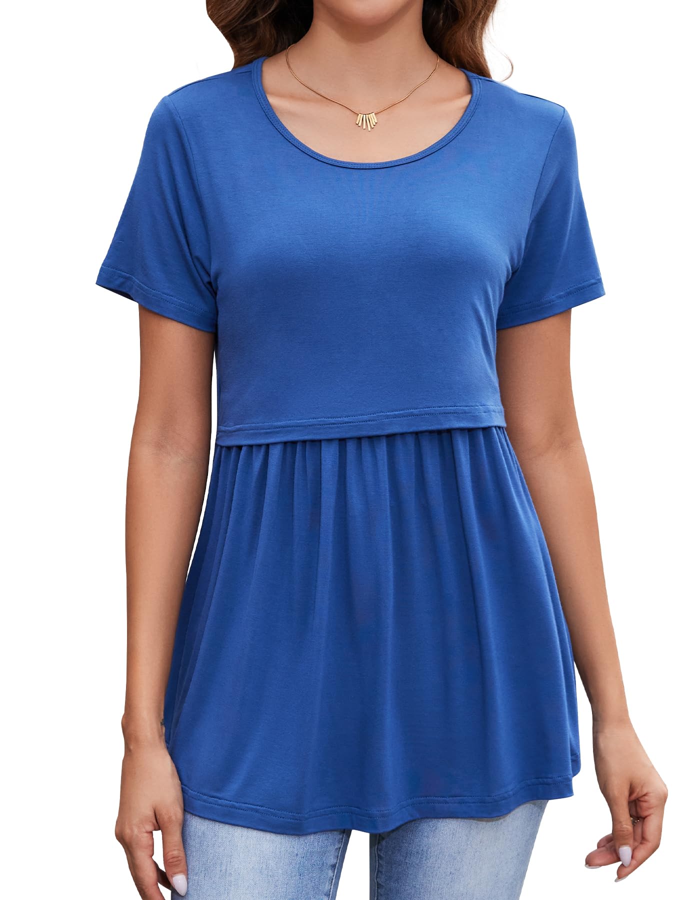 Floaty Maternity Tops for Pregnancy - Short Sleeve Nursing T-Shirts, Haze Blue, XX-Large - Summer Breastfeeding Comfort-image-e1346fa9-9332-4f46-b687-d94c06a6eb5d-71891