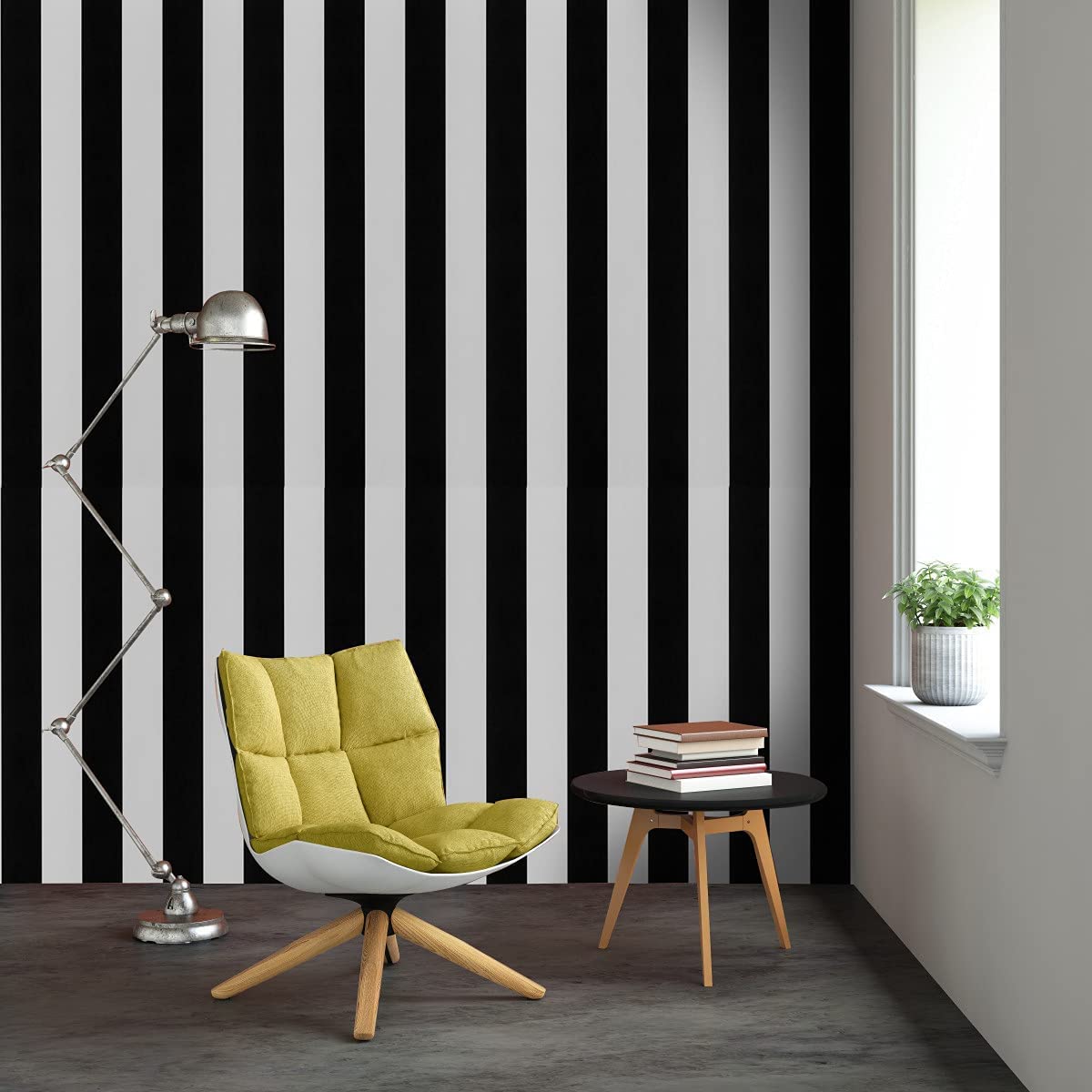 Striped Peel & Stick Wallpaper - Black and White 53×500cm-image-1340300d-b85c-4c11-b44b-a8a9ed2767c0-115177