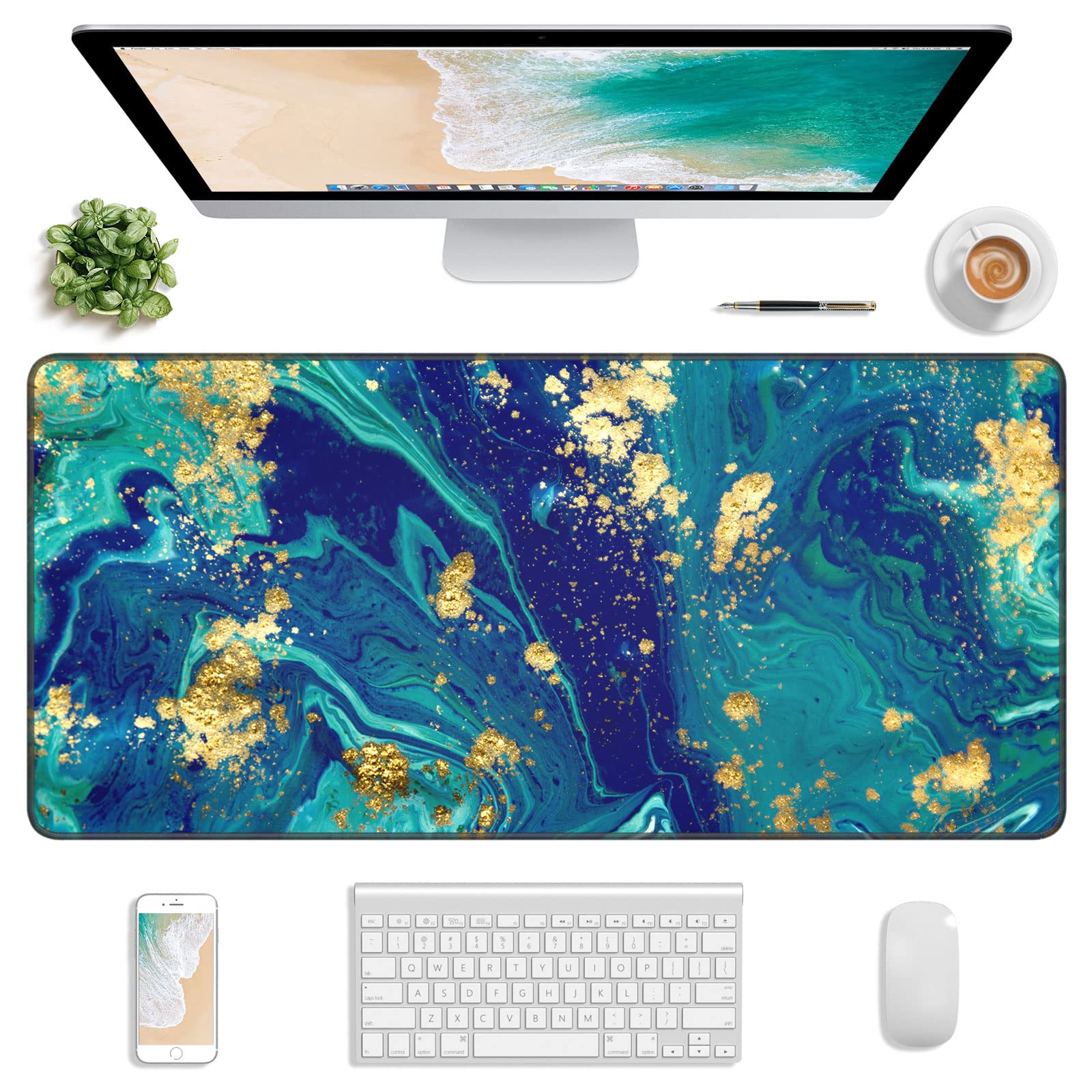 XXL Gold Green Marble Gaming Mouse Pad - 30x14", Waterproof & Non-Slip Desk Mat-image-bb7046f3-c875-434e-b340-2786f6a1af22-56426