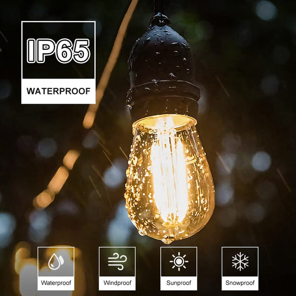 Outdoor Festoon String Lights 65ft LED G40 – 15M+1 Bulb Set, IP65 Waterproof Patio Bistro Garden Lights For Parties, Weddings & Porch Decor