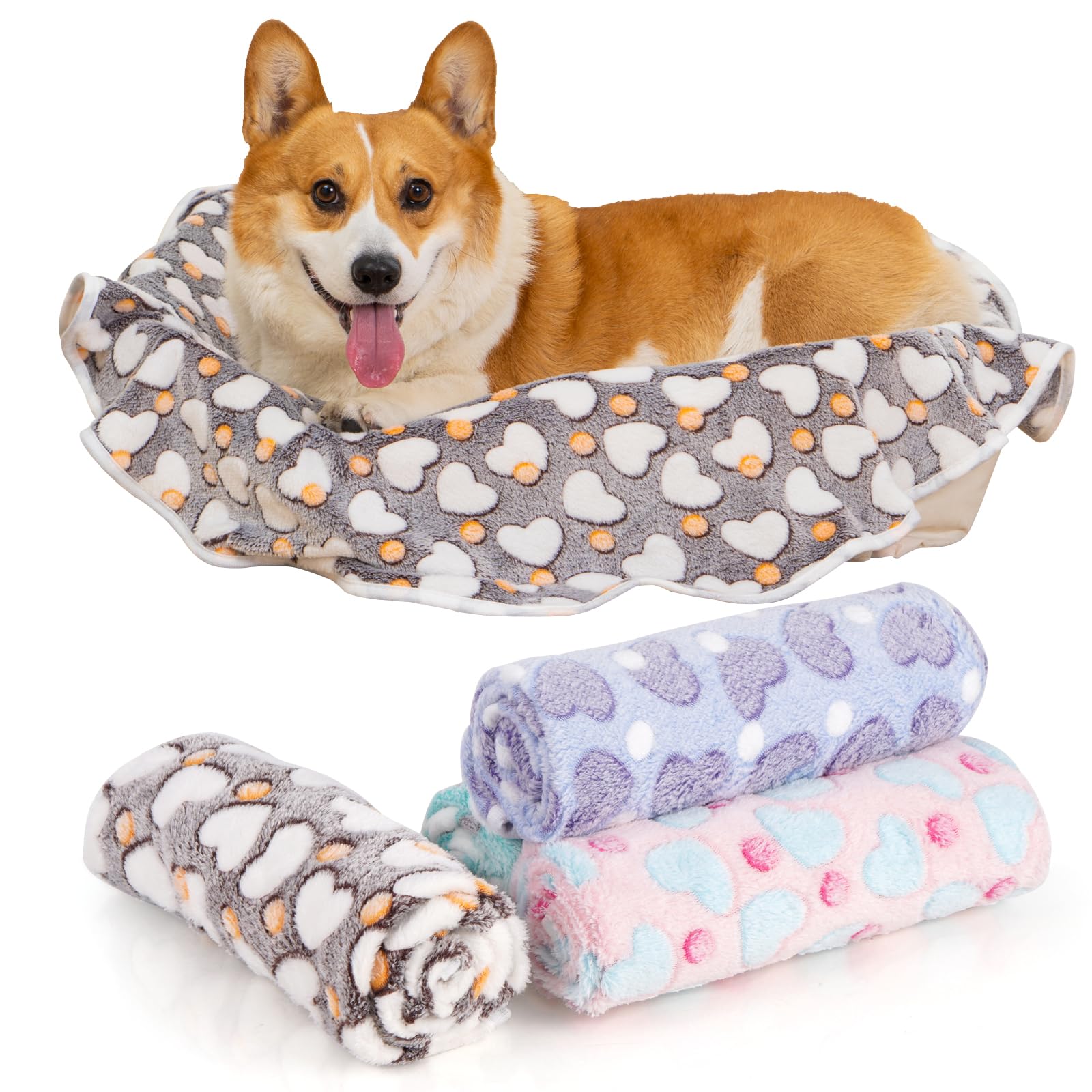 4 Pack Small Pet Blankets Fleece Flannel - Multicolour 39.3 inch-image-89f4d117-c574-484a-be6e-0d0fa0b353c4-95335