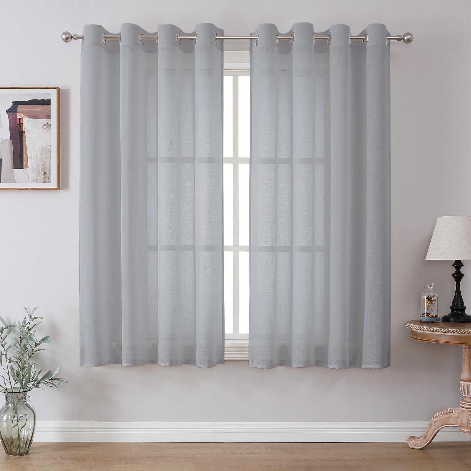Voile Curtains 2 Panels Eyelet Sheer - Grey Blue 63 Inch-image-47920128-db3d-4d20-bc46-3accd5382b72-95507