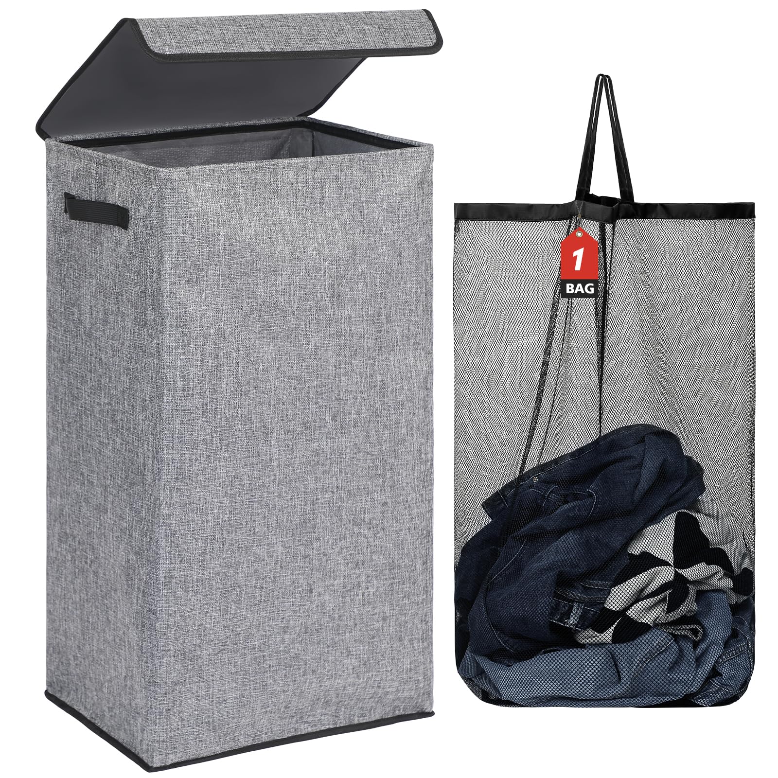 Collapsible Laundry Hamper with Lid - Grey 100L-image-345cfccd-c068-41a4-b703-c7dee0d9f598-104472