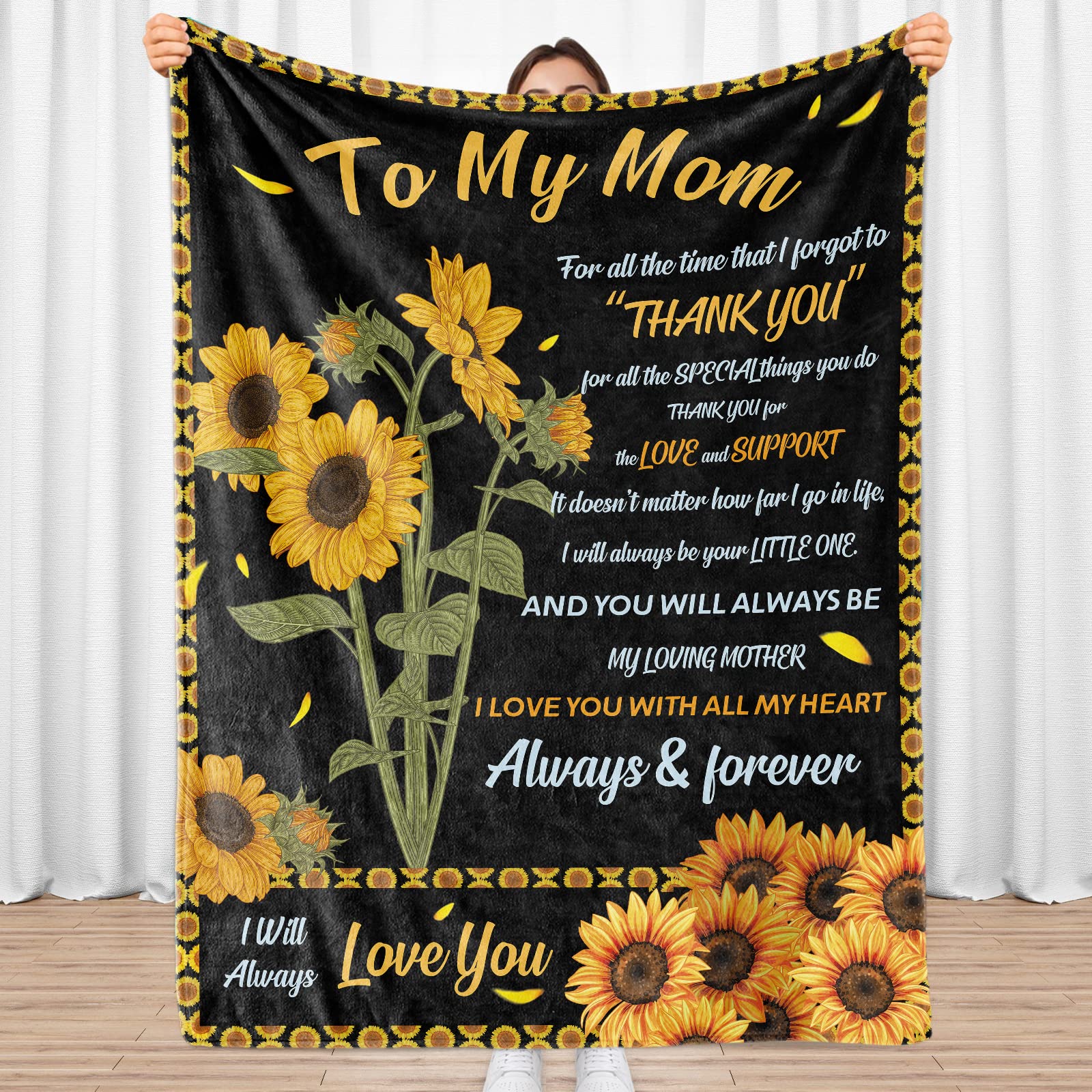 Sunflower Mother’s Day Blanket – Soft Flannel Throw Gift for Mum, Lightweight & Cosy 130x152cm