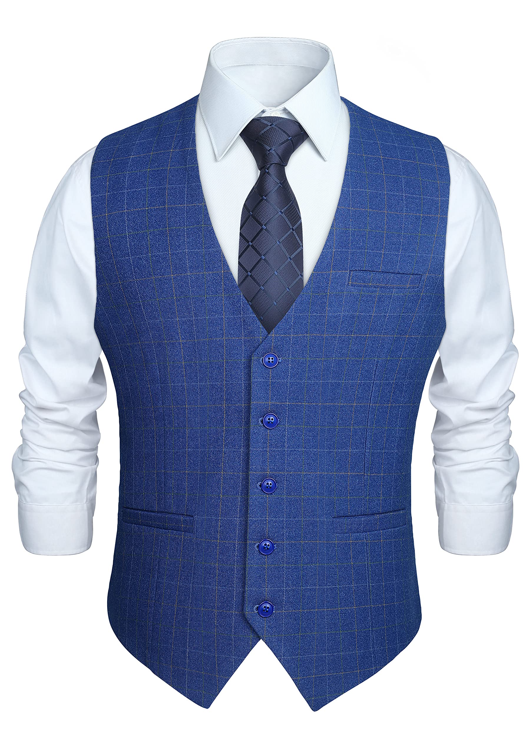 Men's Cotton Plaid Waistcoat - Blue XS-image-be554159-4350-4966-9e8a-4ef01d077b56-105617