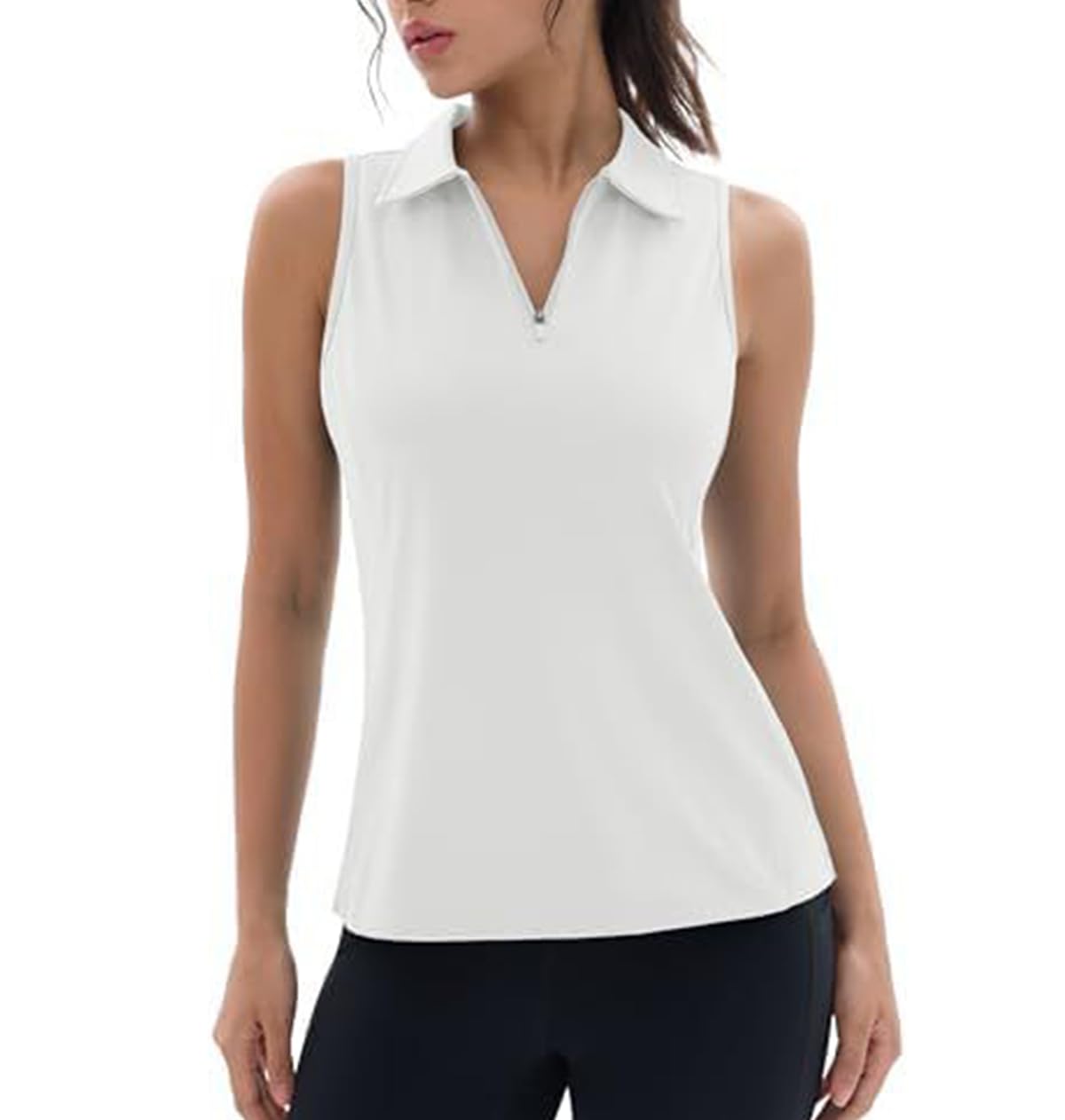 SHEKINI Womens Sleeveless Polo Shirt Zip Tennis Golf 1/4 White-image-c59910cb-93a4-41b3-bfe7-70d853704dee-59635