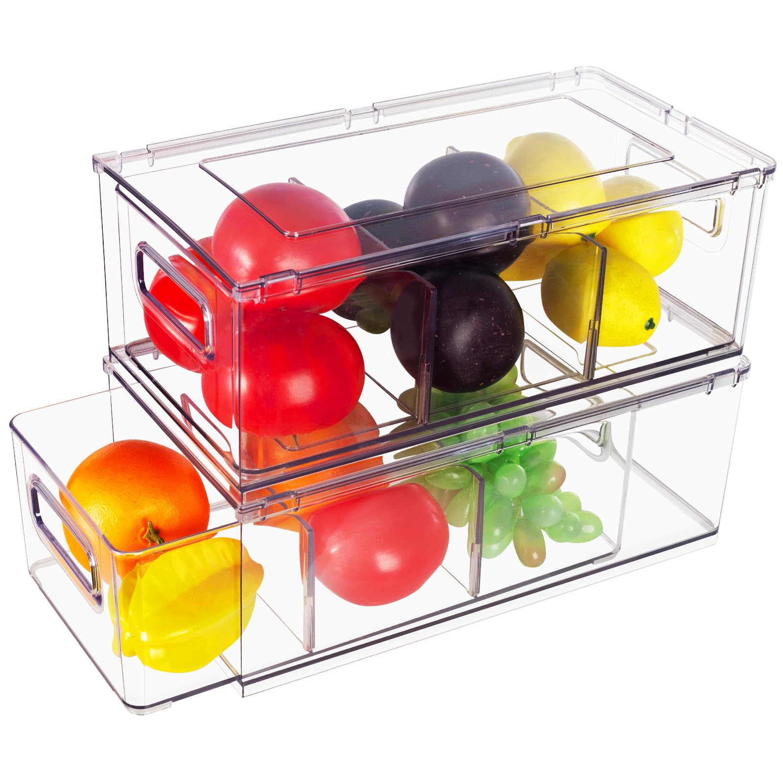 Fridge Drawer Organiser Stackable Bins - Clear 2 Pack-image-15c0970a-8144-4c49-bc84-b10e4758264e-94293