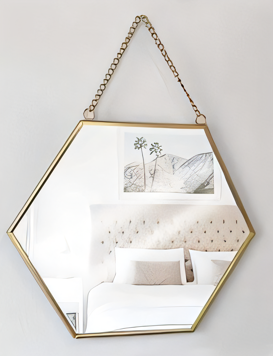 Hexagon Hanging Wall Mirror with Chain - Gold 24cm-image-f4a5af78-0f03-49b2-952d-4deaa1becce3-98396