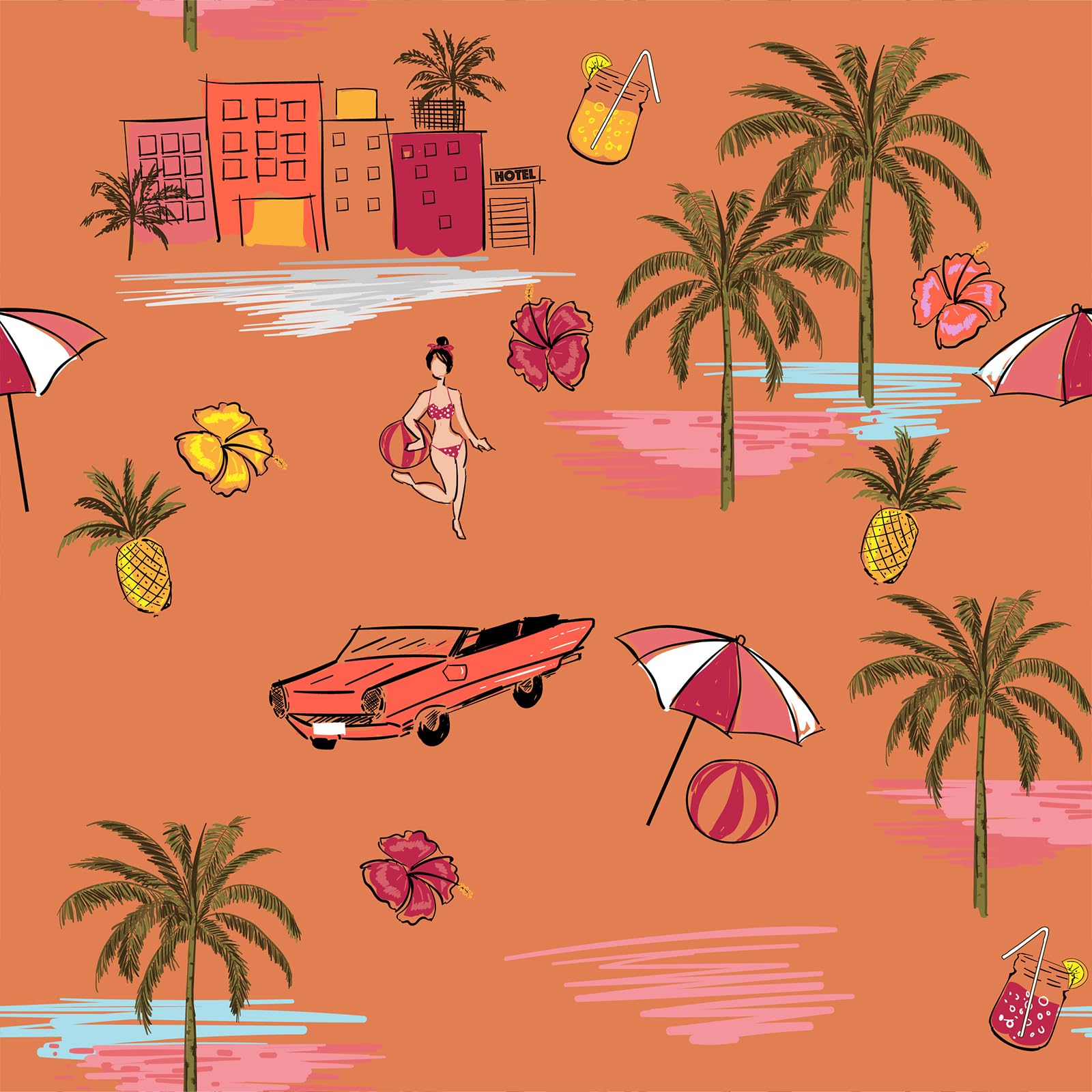 Tropical Peel & Stick Wallpaper - Orange With Pink 44.5x300cm-image-92c9bef9-7b3c-467a-a174-d3458e4dc0e0-109102