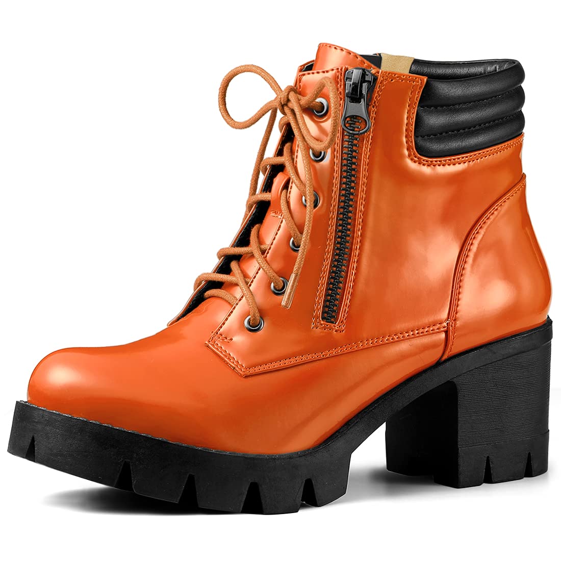 Women's Chunky Heel Combat Boots - Orange 7.5 UK-image-f6540cc0-8d67-4f83-b699-6aee4676ff69-87716