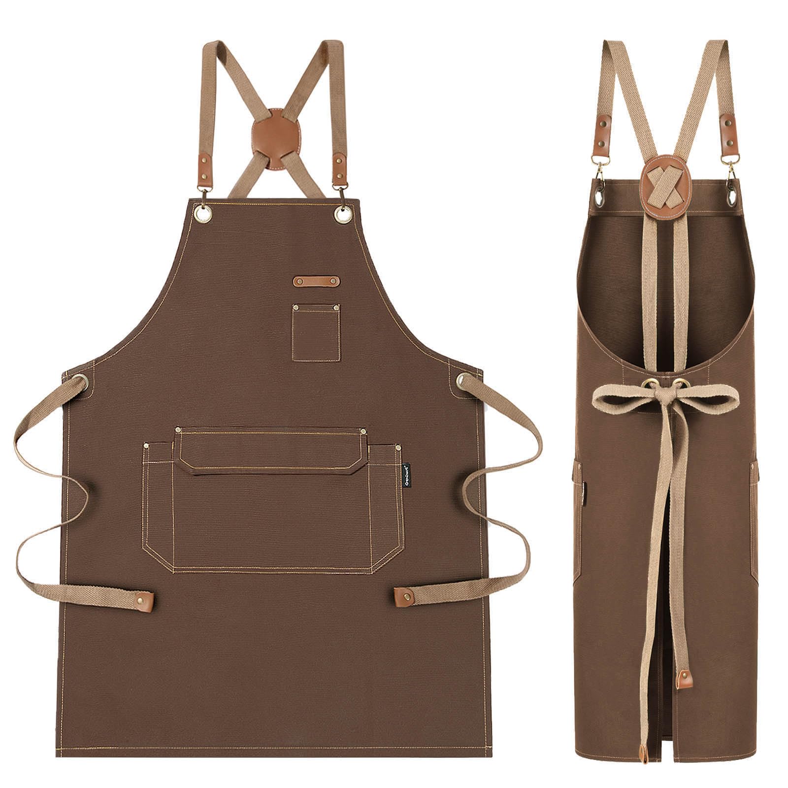 Men's Adjustable Work Apron with Pockets - Brown One Size-image-9439bee7-1456-43ea-a2ef-60cf285e3185-2331