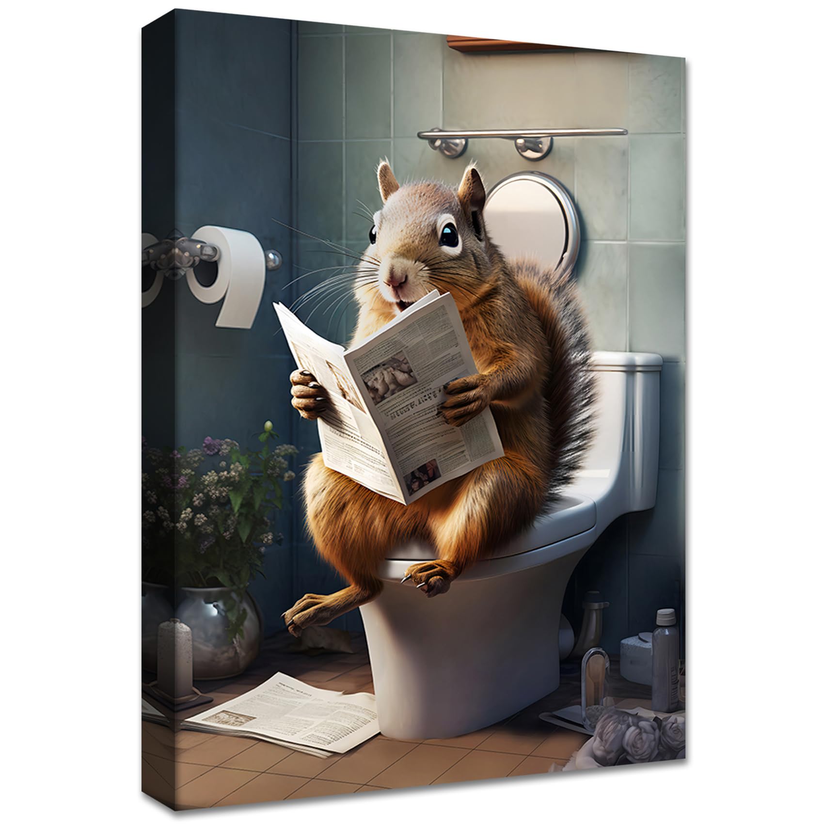 Squirrels on Toilet Canvas Wall Art - 40x60cm-image-862be7c1-f150-4145-a55d-75fd85b238a0-92874