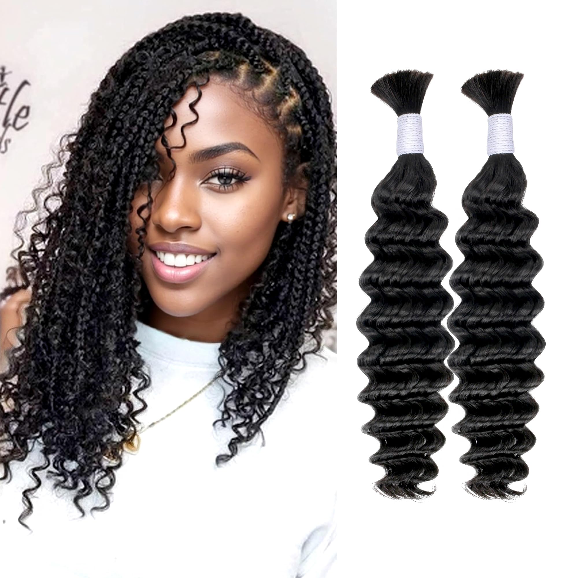 Deep Wave Human Hair for Braiding 2 Bundles - Black 16 Inch-image-ddff3904-500d-4397-9eaa-c35b461359cc-98887