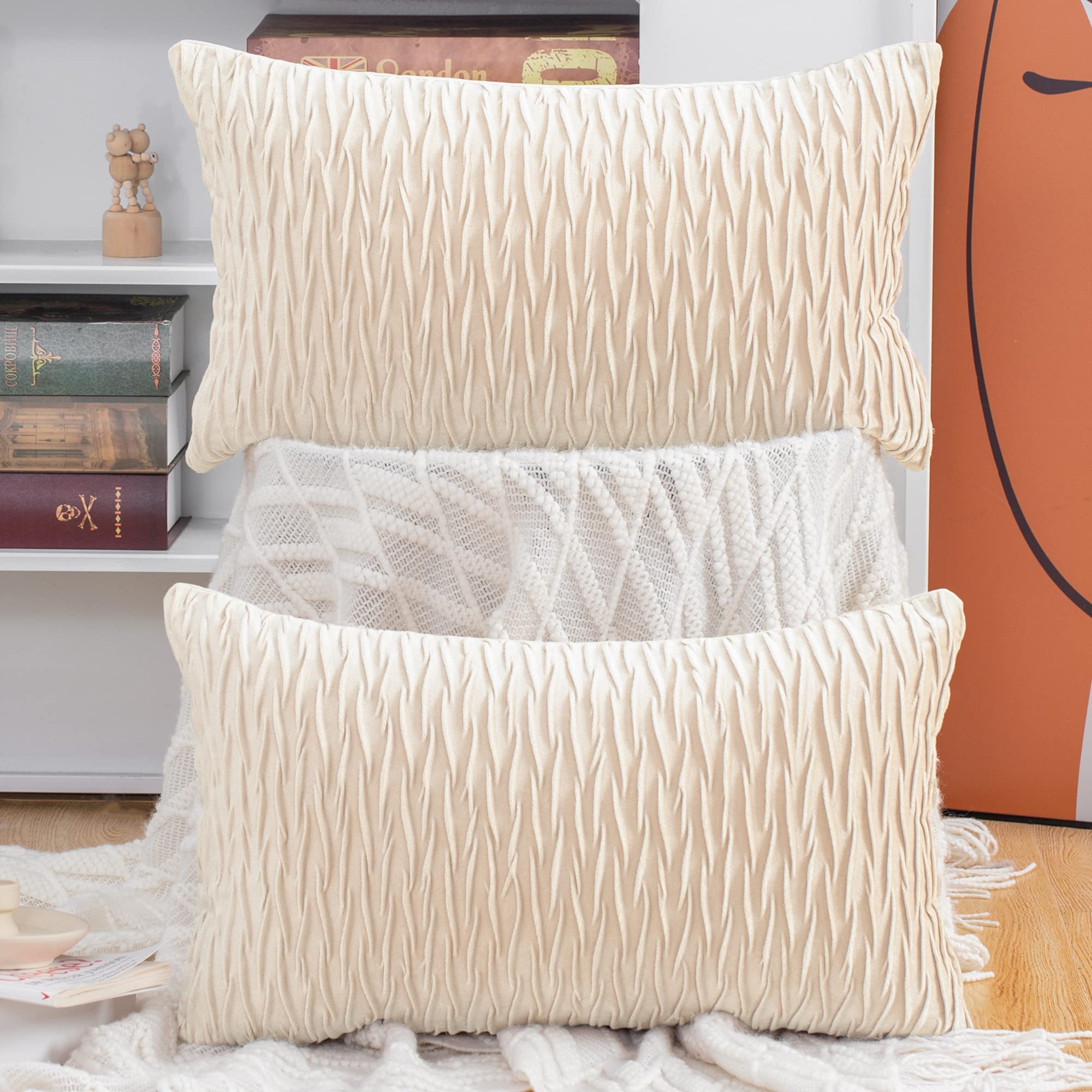 Velvet Cushion Covers Luxury Textured - Beige 80x40cm-image-bcad24cd-cb59-4e8d-b09d-fd38704a084b-121968