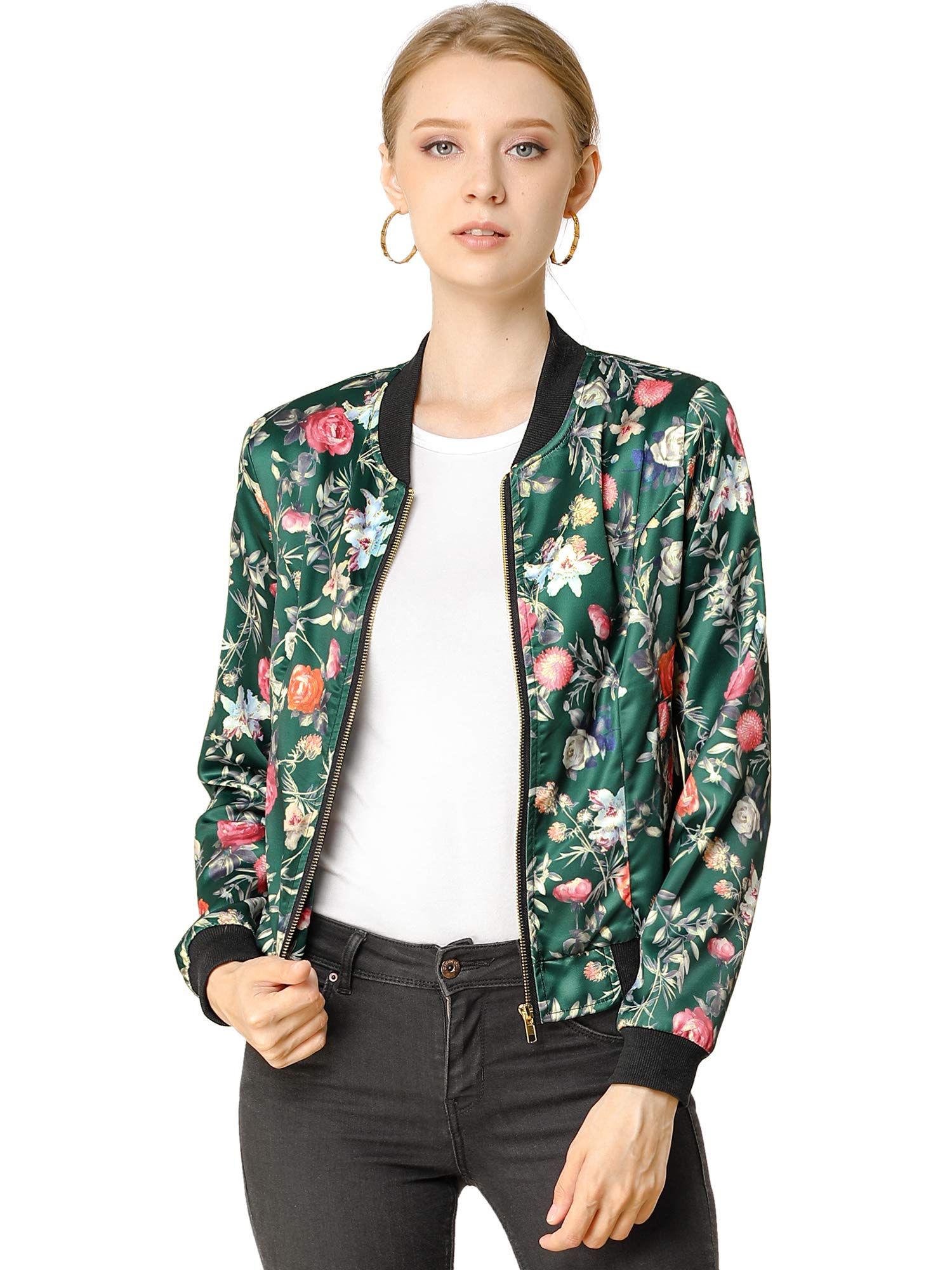 Women's Floral Bomber Jacket - Dark Green M-image-a37a9b31-2230-4272-b05a-a267e3ca6d12-98629