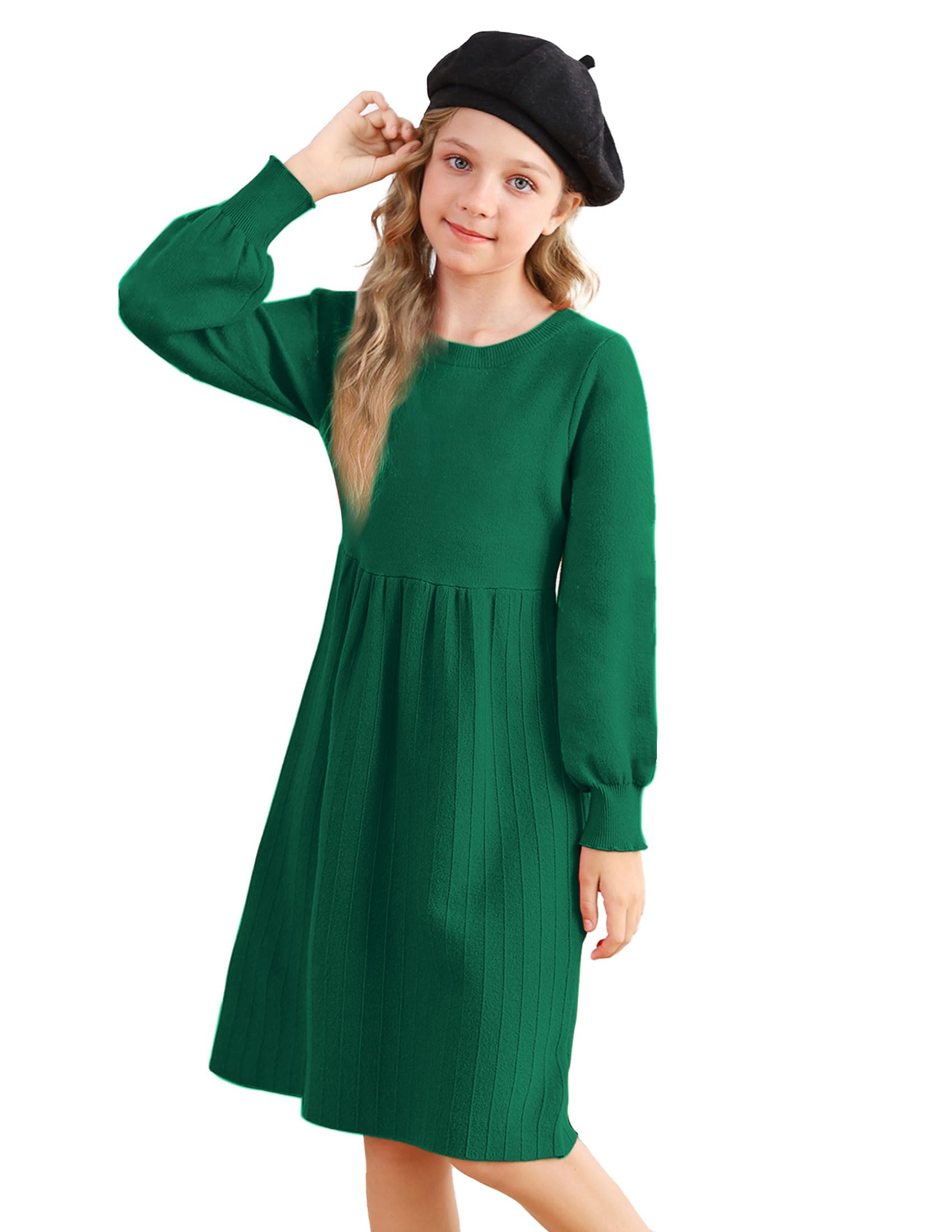 Girls Green Knitted Jumper Dress, Long Sleeve Winter Party Wear, Age 10-11-image-4005e881-e3ad-47b8-a303-a9a42aadd1a5-33654