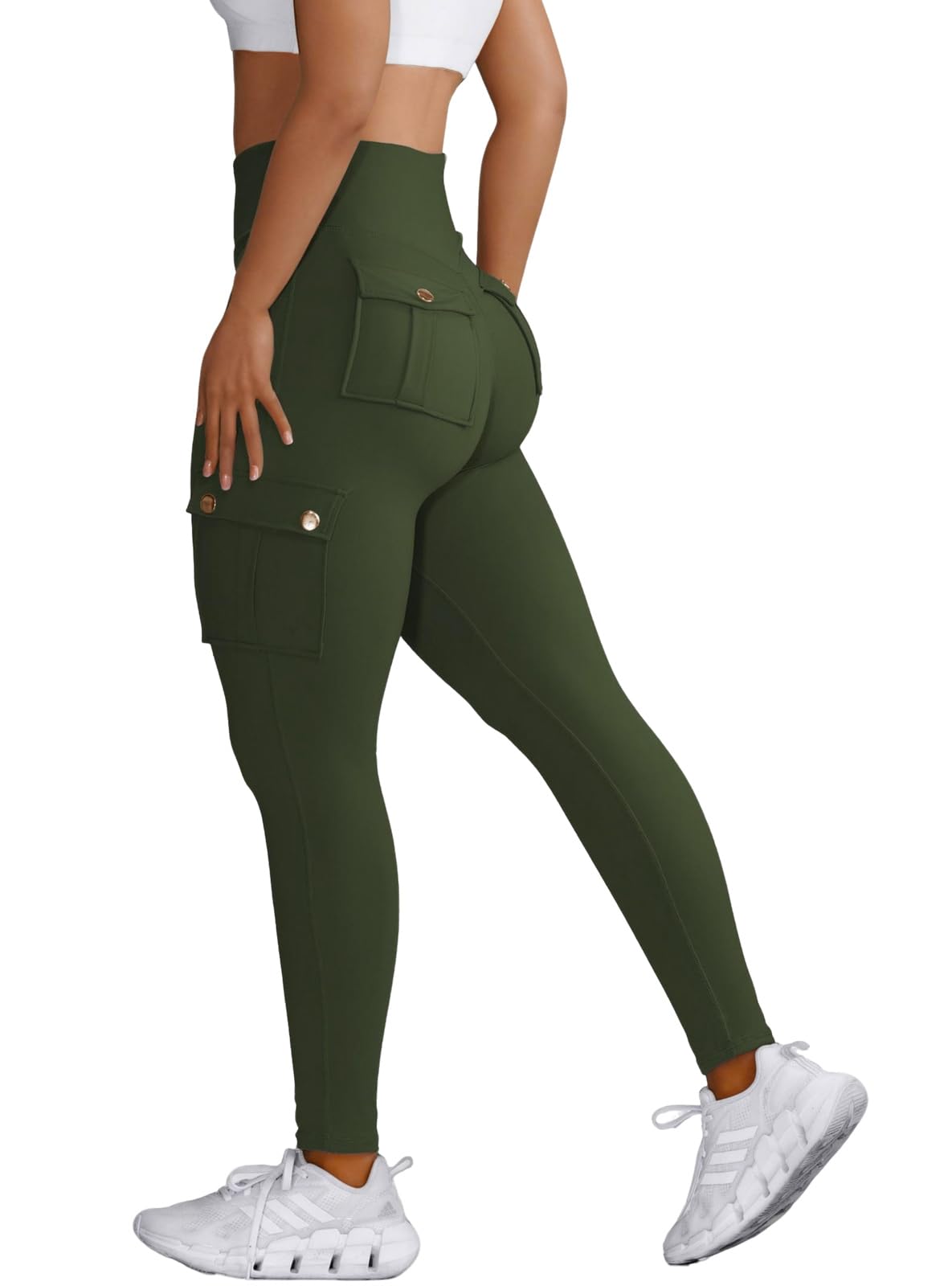 Women's Cargo Leggings High Waisted with Pockets - Dark Green 3XL-image-57a20e2e-9666-43ce-a5bd-247fa287dc70-88084