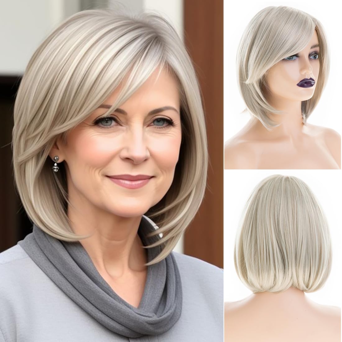 Short Layered Wig with Fringe - Brown Mixed White-image-e3c19514-60ca-4a8a-a614-706d341e445a-117933
