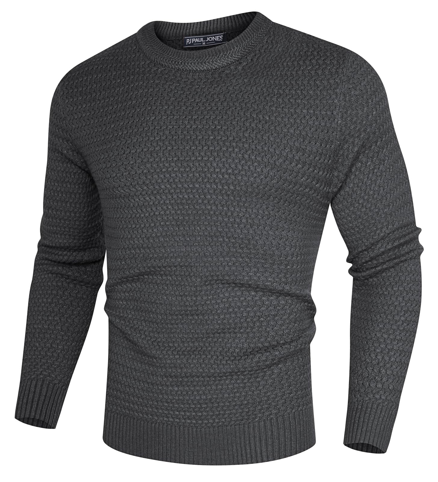 Men's Dark Grey Slim Fit Knitted Jumper - Crew Neck, Long Sleeves, Soft & Comfortable-image-e8dbbd29-1d0f-4b8e-b7be-ee859e3e8762-66163