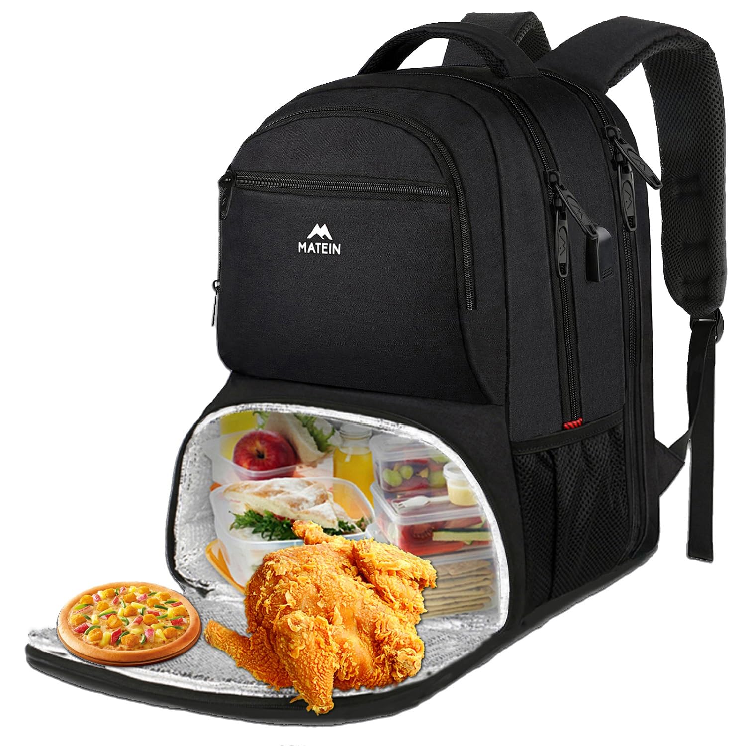 Insulated Lunch Backpack with USB Port - Black 17 Inch-image-9a09acf3-69ab-4297-b2c8-0bd089f6d674-120777