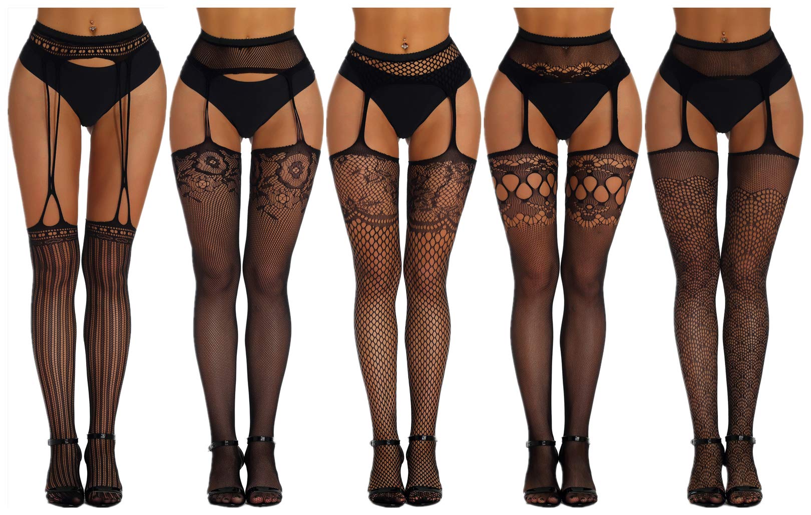 High Waist Fishnet Tights - 5 Pairs of Sexy Black Lace Stockings, One Size Fits Most-image-cd238e6b-9347-4c0f-a3a6-348b43a6ed1b-47617