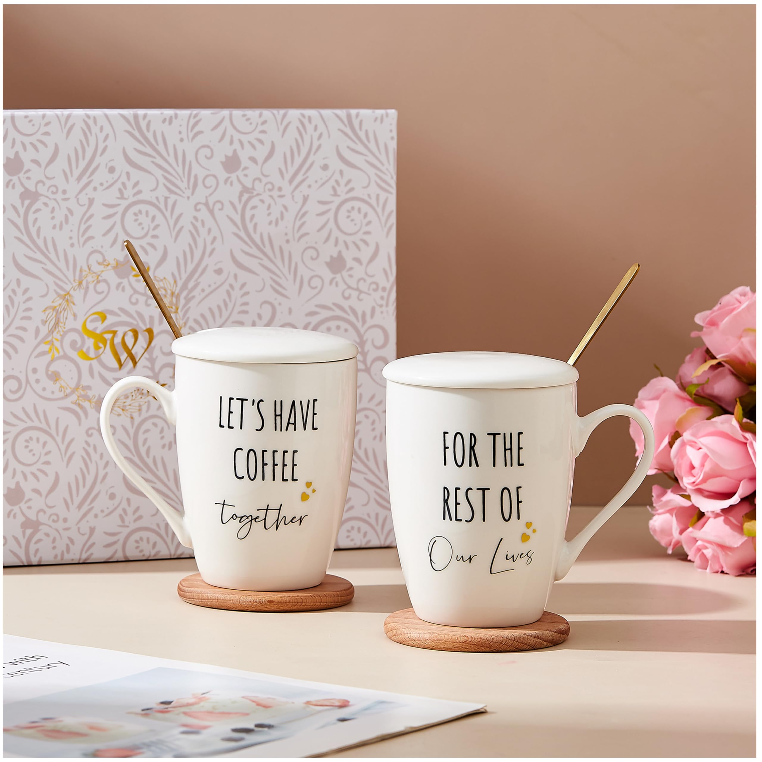 Elegant 12oz Ceramic Couple’s Coffee Mugs – Perfect Gift for Weddings & Housewarmings