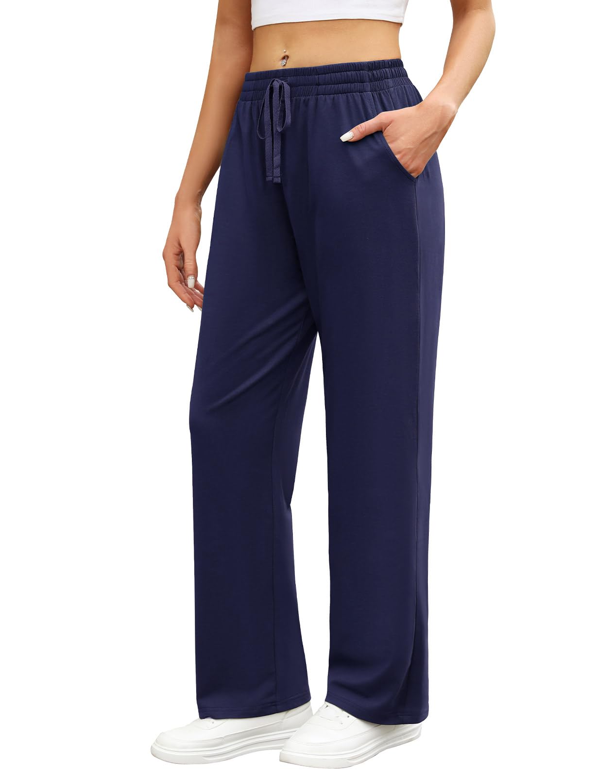 TOMEEK Joggers for Women Cotton Wid Leg Ladies Lounge Pants Blue,Size-image-dd34d218-ce81-4551-bdc9-96219611b1ad-55149