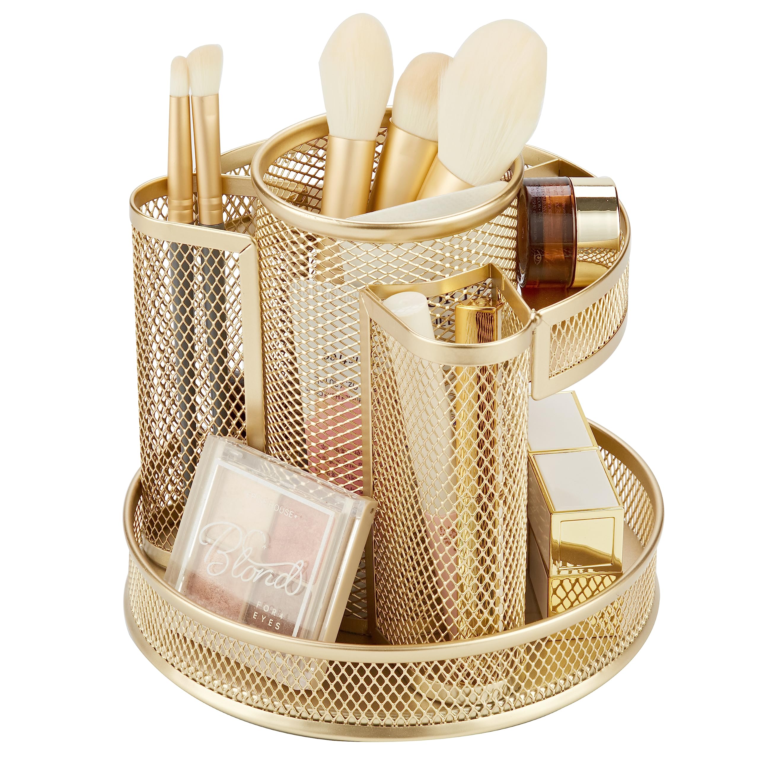 Mesh Desk Organiser with 5 Compartments, Rotating Storage for Office, Home & Classroom - Gold-image-d25e337a-3aad-46e1-bc9b-e44dac788334-66990