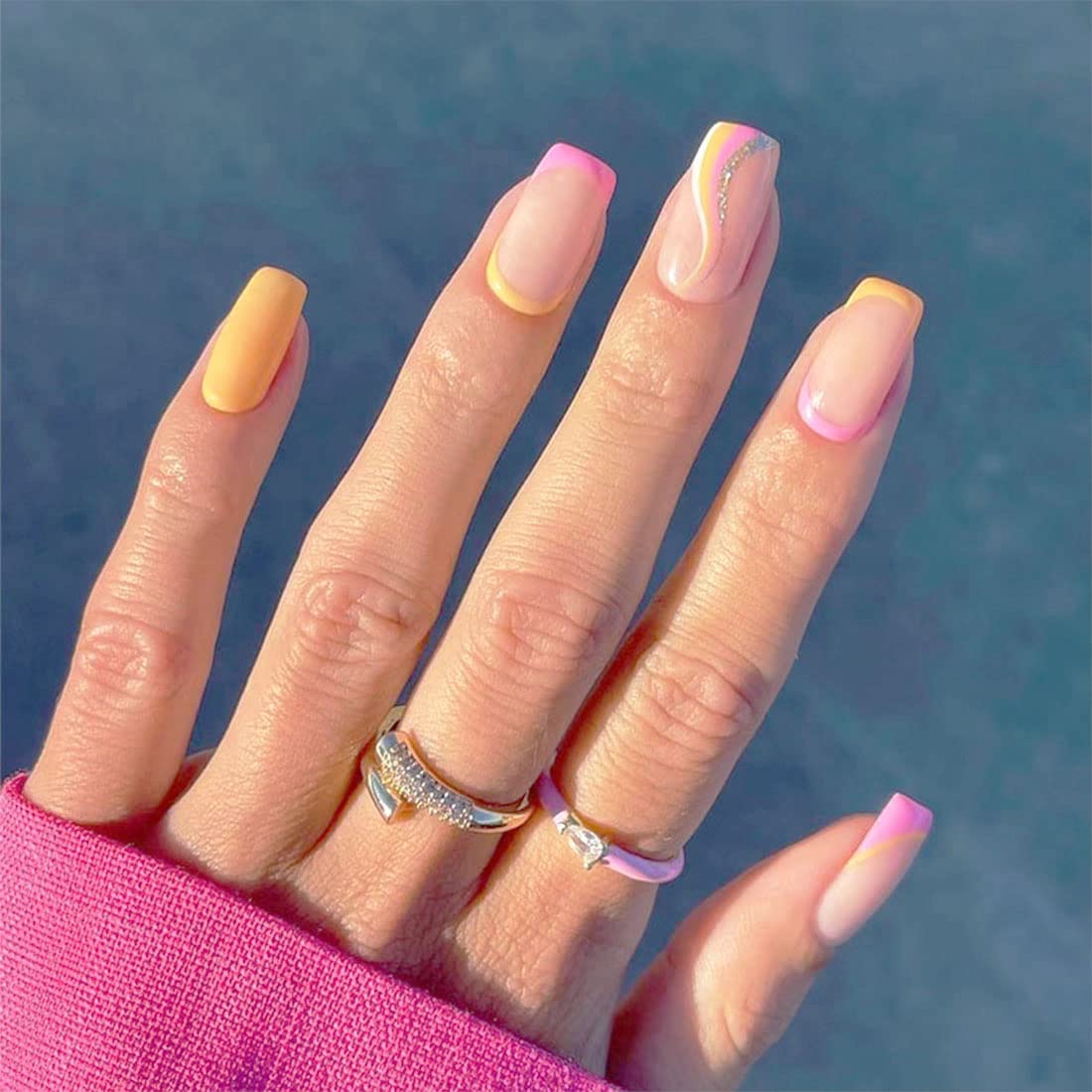 PCS French Fake Nail And Press on Nails Length 24 Pink Yellow Medium-image-78b1fda9-3afa-47aa-a2ce-7ebb7c2515e9-59259