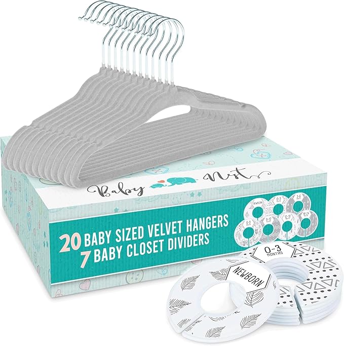 Baby Clothes Hanger & Divider Set - 20 Velvet Hangers + 7 Dividers-image-af409d7d-505a-4640-a2ae-a313a976700f-54296