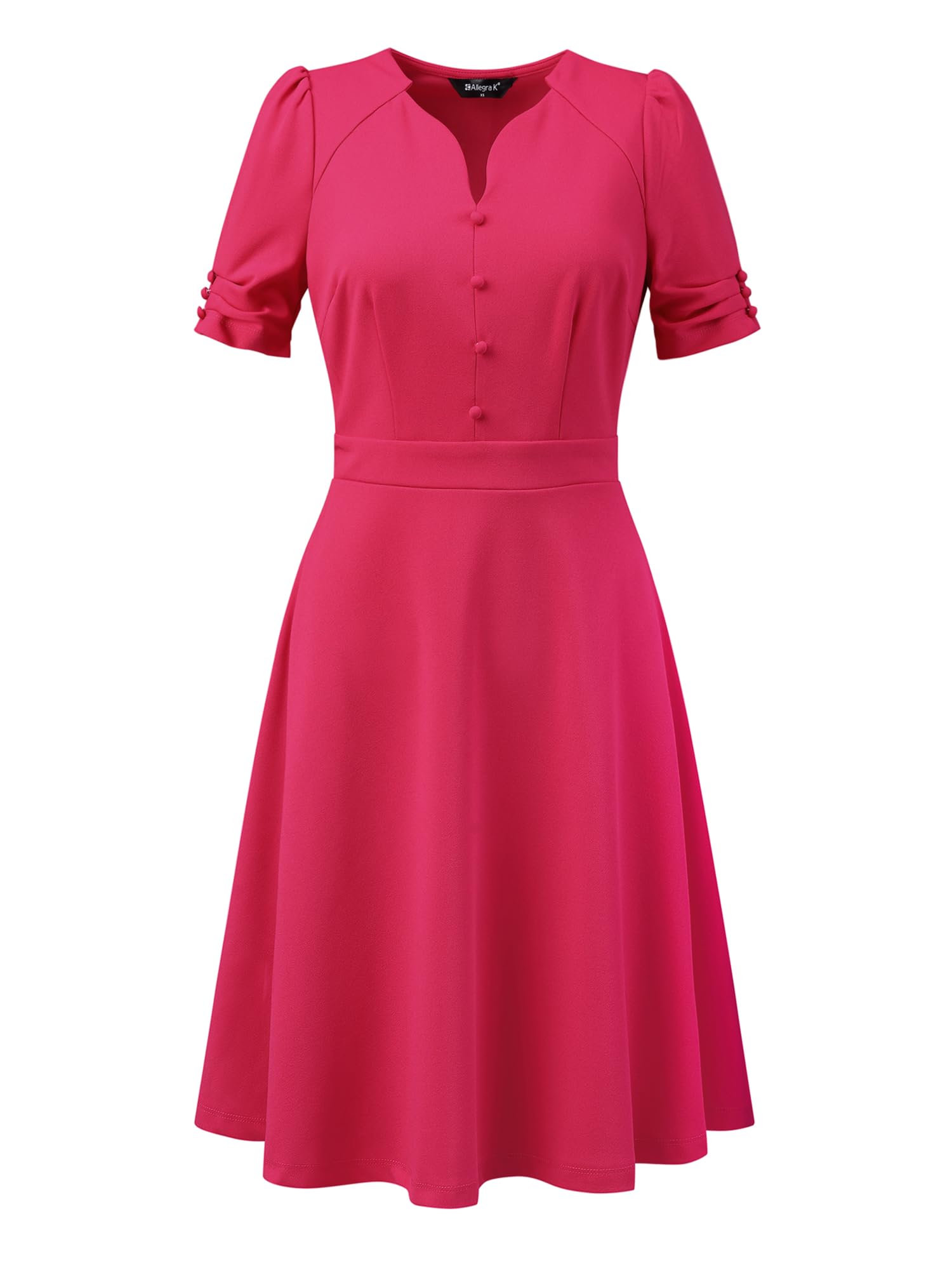 Hot Pink A-Line Dress With Sweetheart Neck & Pleated Sleeves - Perfect Fo Hot Pink A-Line Dress With Sweetheart Neck & Pleated Sleeves - Perfect Fo