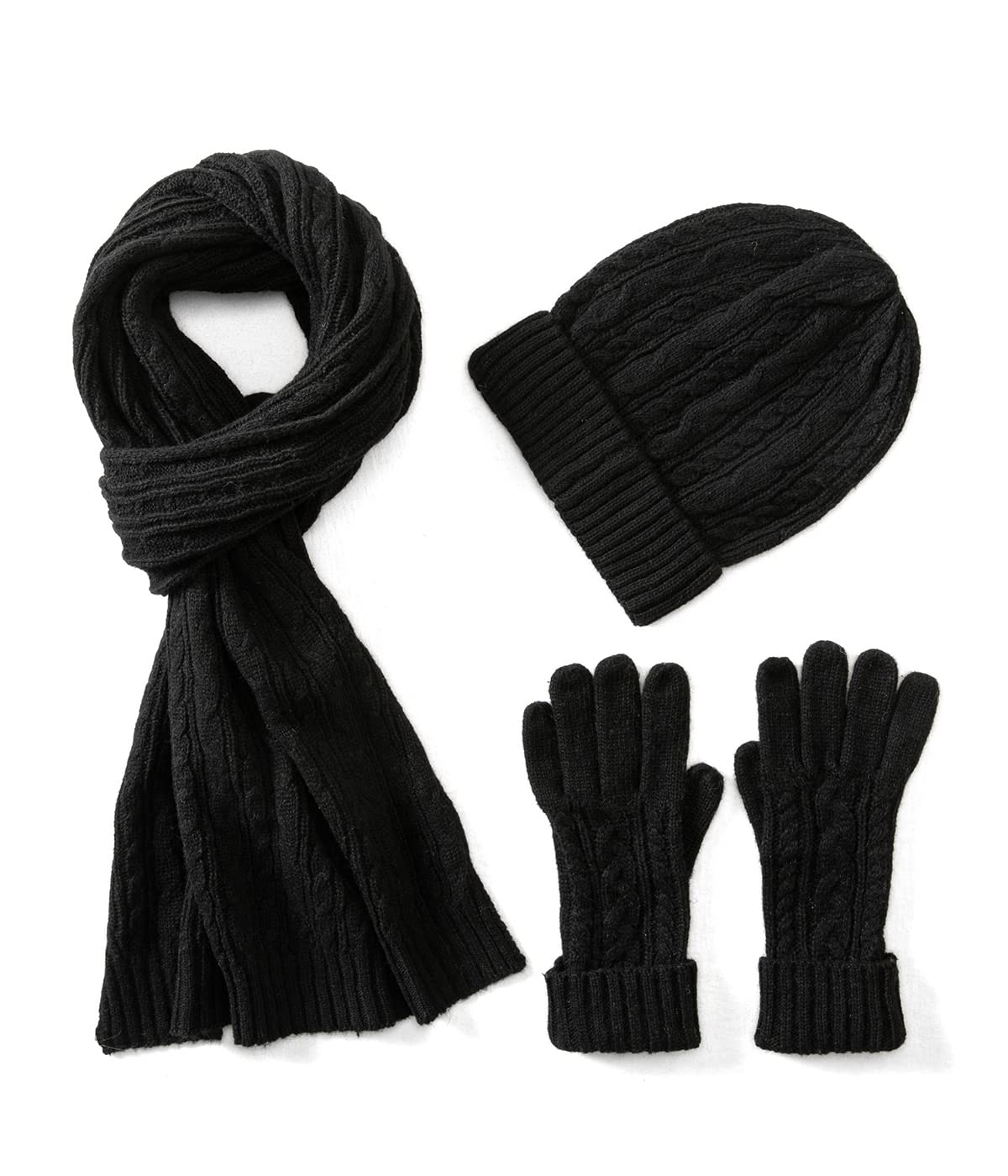 Women's Wool Hat Scarf Gloves Set - Black One Size-image-b1ac8869-6e84-4fe1-a496-2698d588dcbd-109929