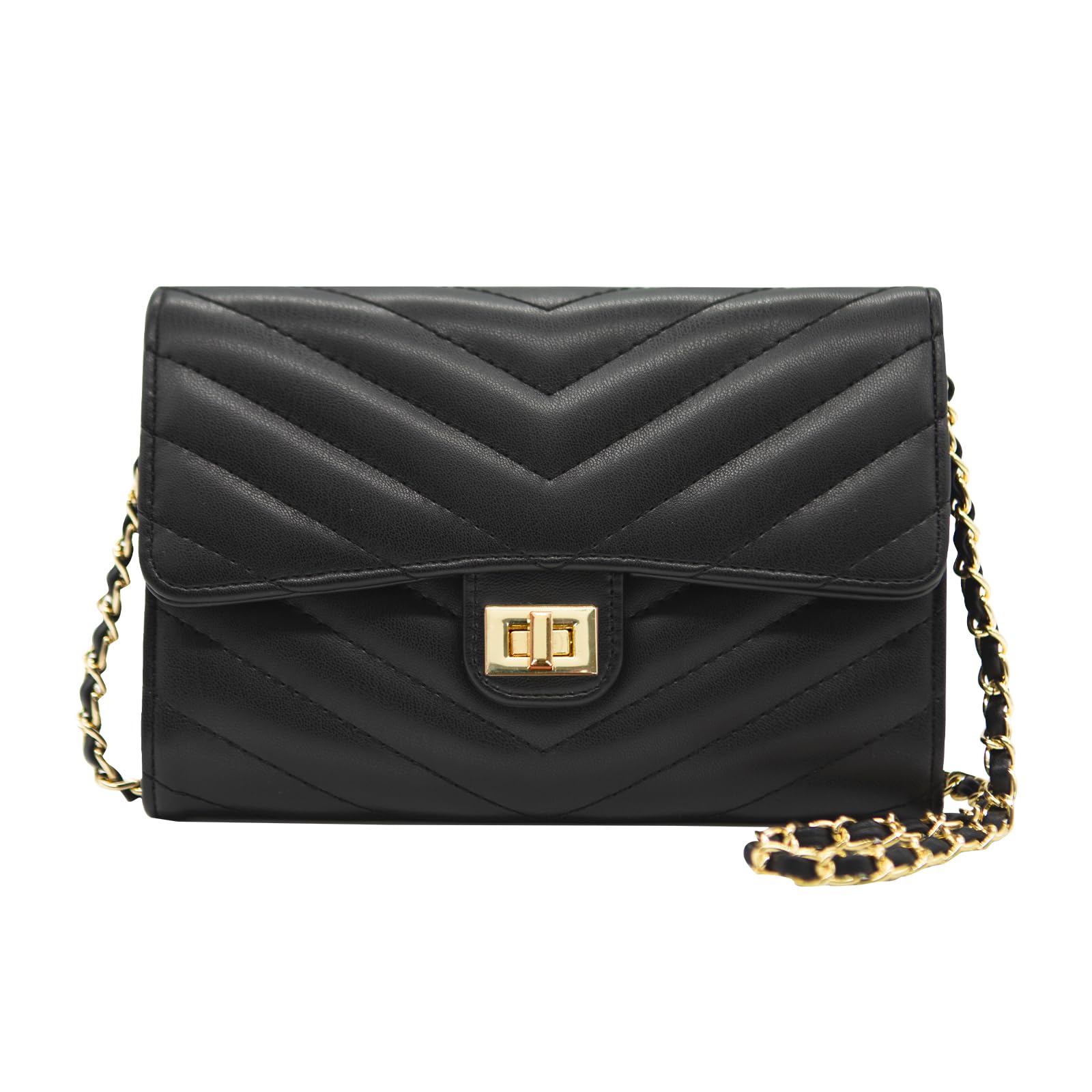 Women's Crossbody Quilted PU Clutch - Black-image-77ed1f0f-5508-46f5-86a4-1e1ab93d6a5d-119243