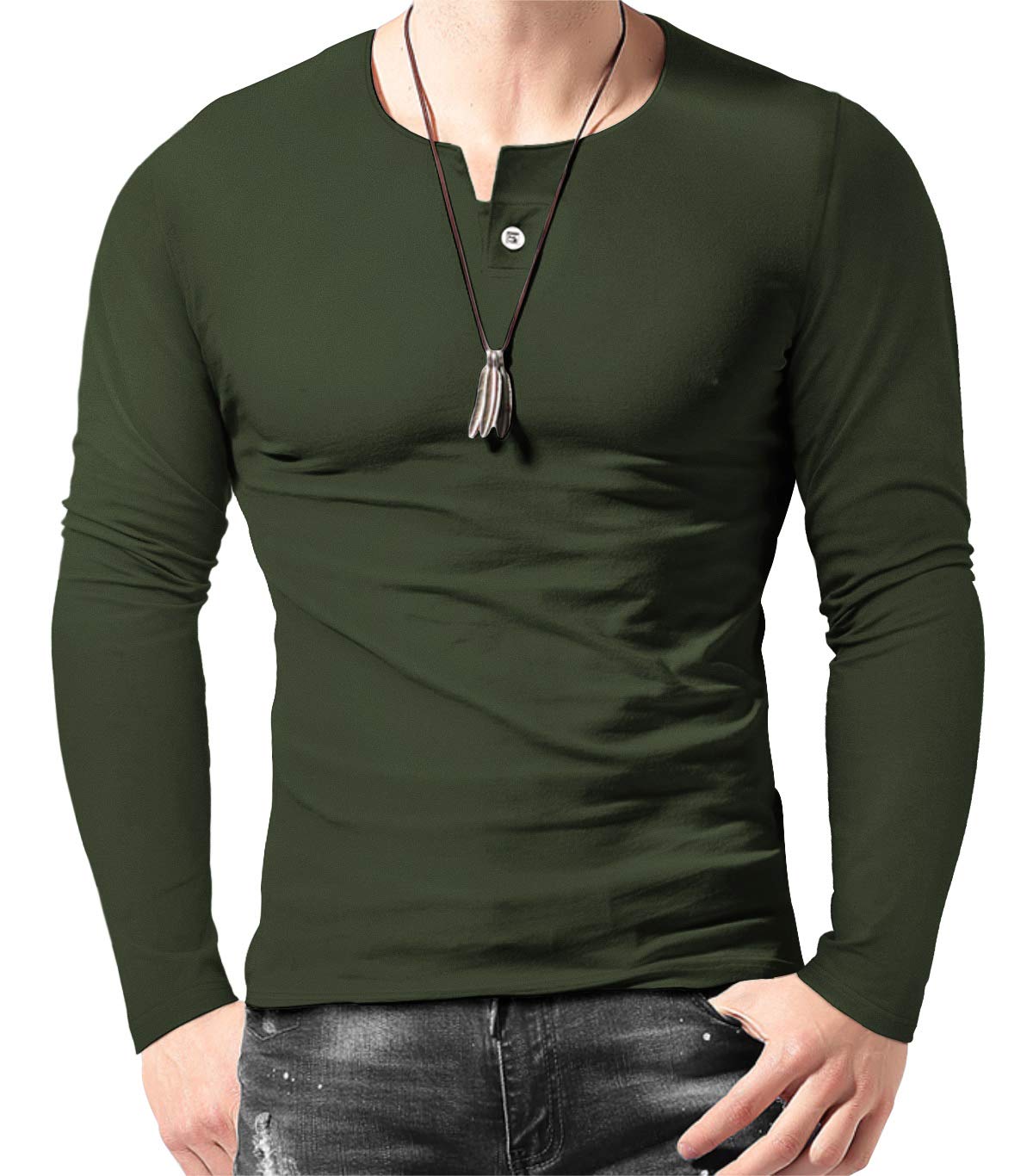 Men's Cotton Henley T-Shirt - Army Green XXL-image-b416171d-932e-4764-9b59-902d410d6dd2-108464
