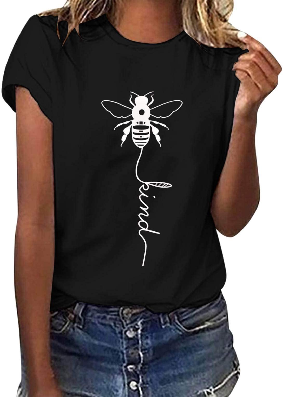 Women's Bee Kind T-Shirt - Casual Summer Tee with Cute Bee Print, Loose Fit, Short Sleeve, Black-image-c2a68e29-c89b-477f-b09f-bc16388e735d-65446