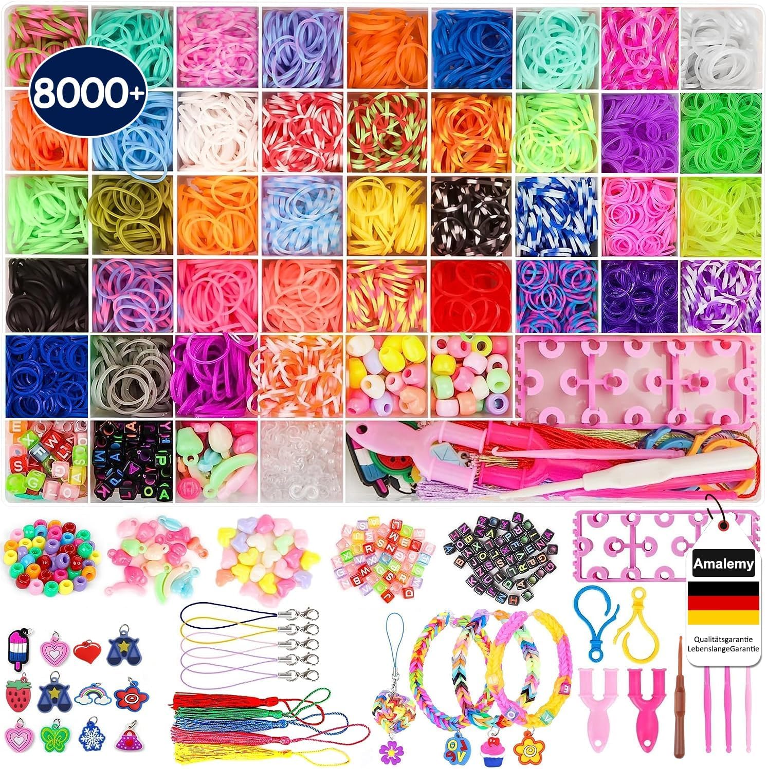 8000+ Loom Twist Rubber Bands Kit, 40 Colours with Beads & Accessories for DIY Bracelets-image-7ad28c28-991e-4705-9b1d-3c6ae17b862f-34081