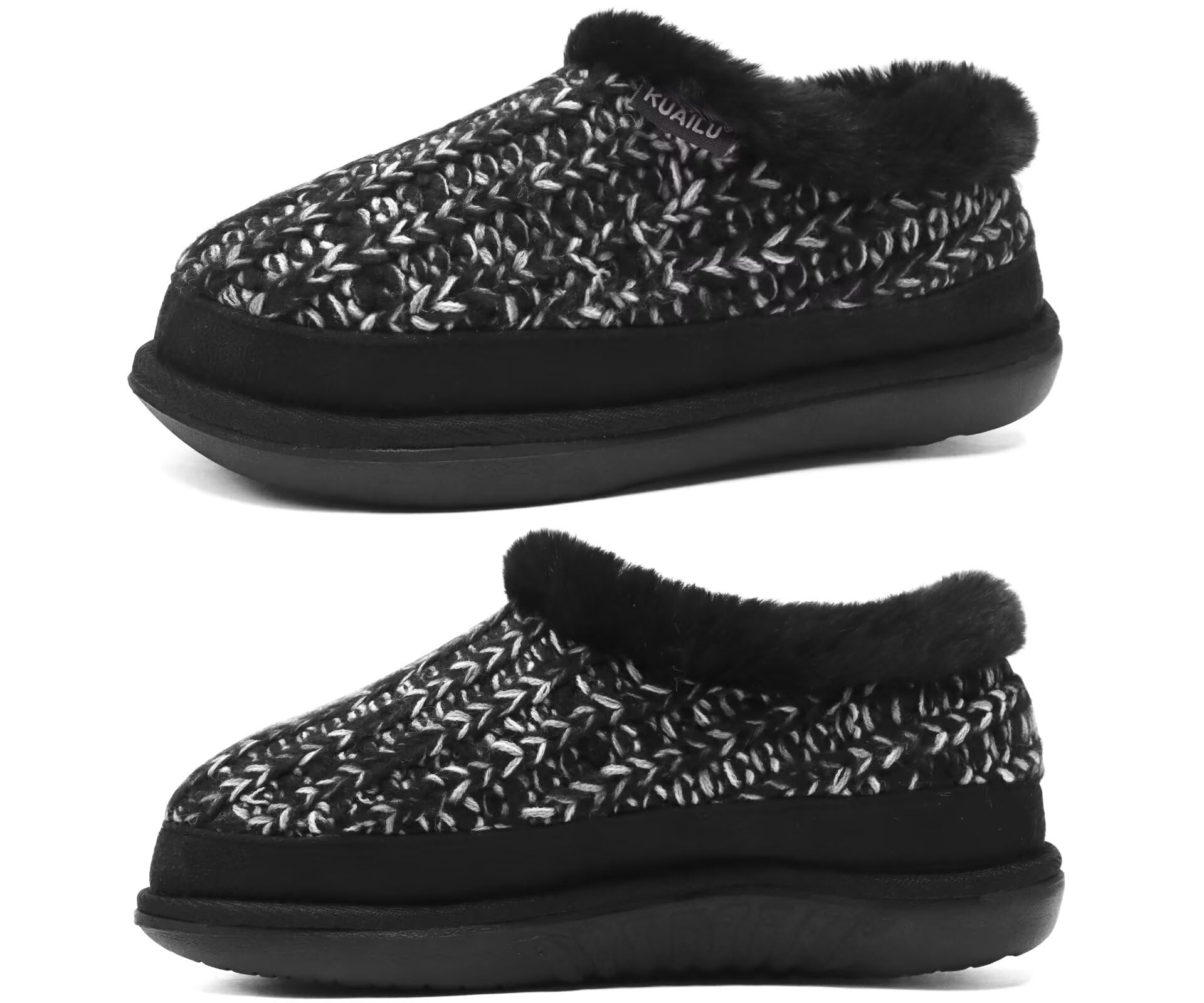 KuaiLu Womens House Slippers Comfortable Memory Foam Knit Black 7-image-67eec3c4-0a63-40e0-b85c-0e4c3cdb225a-42371