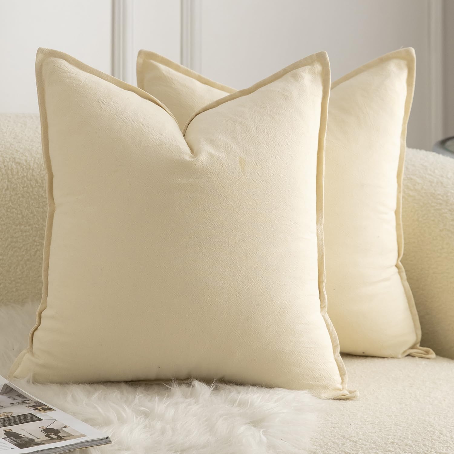 Pack of 2 Cushion Covers - Beige 45x45cm
